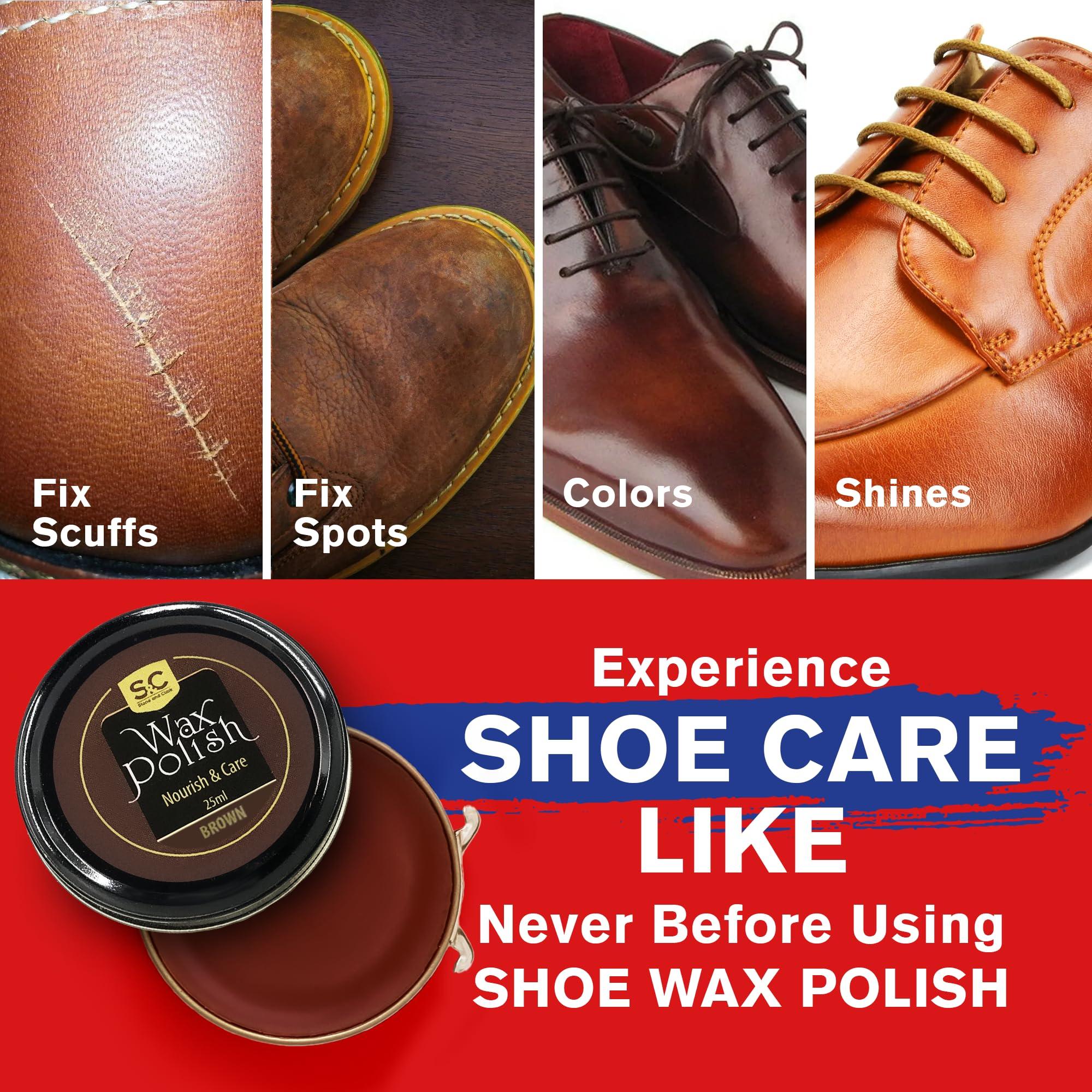 Stone and Clark Stone and Clark Premium Brown Shoe Polish Kit - Renews and Protects Leather Shoes and Boots - Leather Wax Boot Polish for Brilliant Gloss - 16 Grams (Pack - 3)