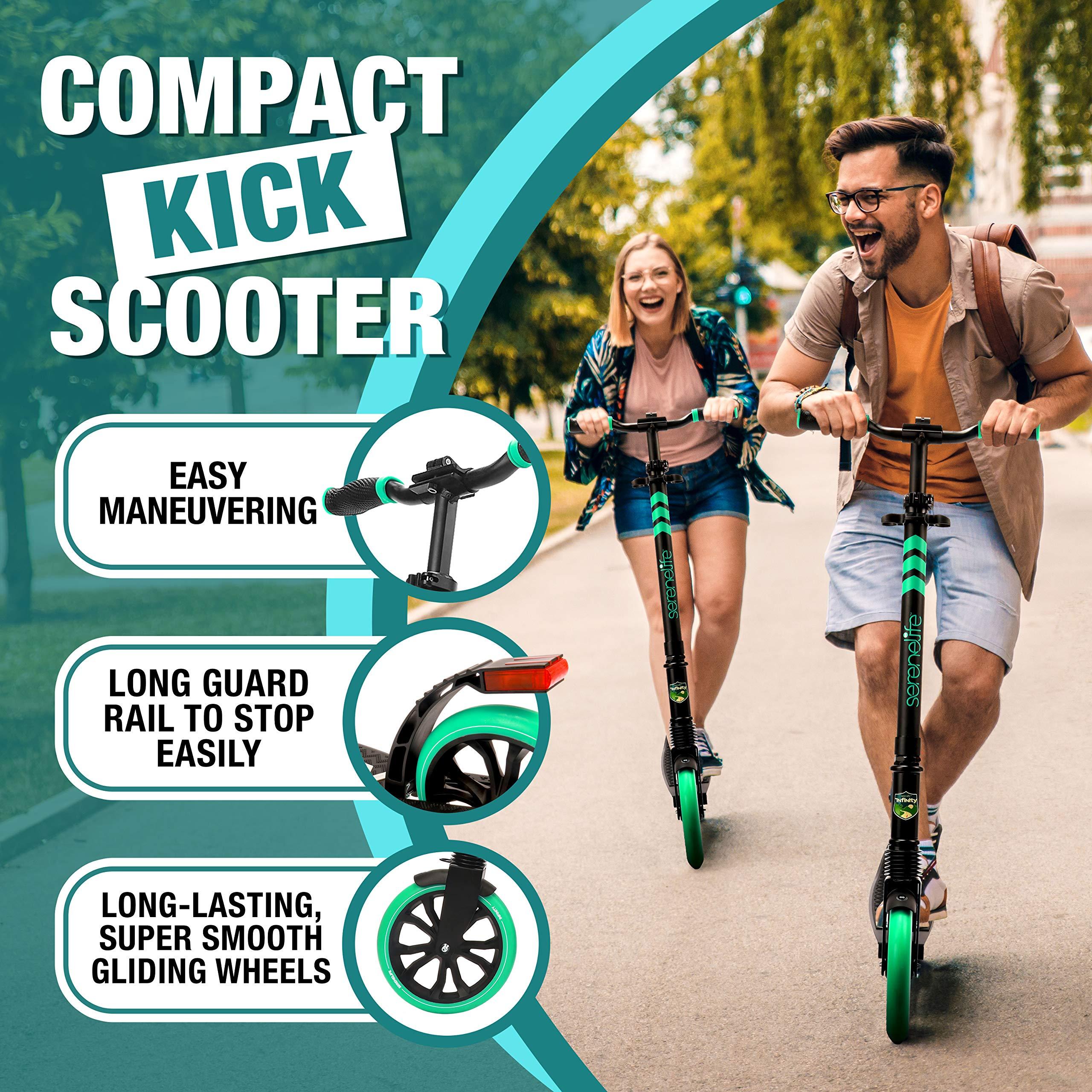 SereneLife SereneLife Lightweight and Foldable Kick Scooter Comfortable T-Bar Handlebar, Adjustable Scooter for Teens and Adult, Alloy Deck with High Impact Wheels, Durable ABEC-7 Bearings Aqua on Black SLTS02