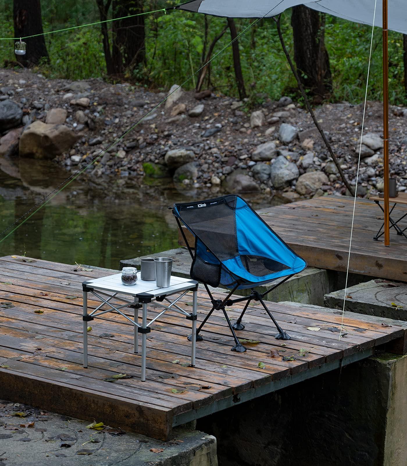 iClimb iClimb 1 Lightweight Stable Folding Square Table and 1 Ultralight Compact Anti-Sinking Large Feet Chair Bundle, for Adult Outdoor Camping Beach Concert