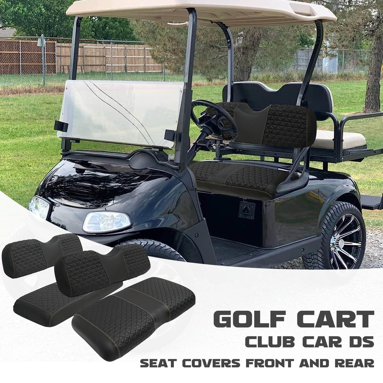 XUANYUDG0769 XUANYUDG0769 Golf Cart Front and Rear Seat Covers for 2008+ EZGO RXV Golf Cart and B-Shaped Aftermarket Rear Seat, Vinyl Leather Made/Adjustable Straps and Retractable Buckle/No Stapler Required,4PCS