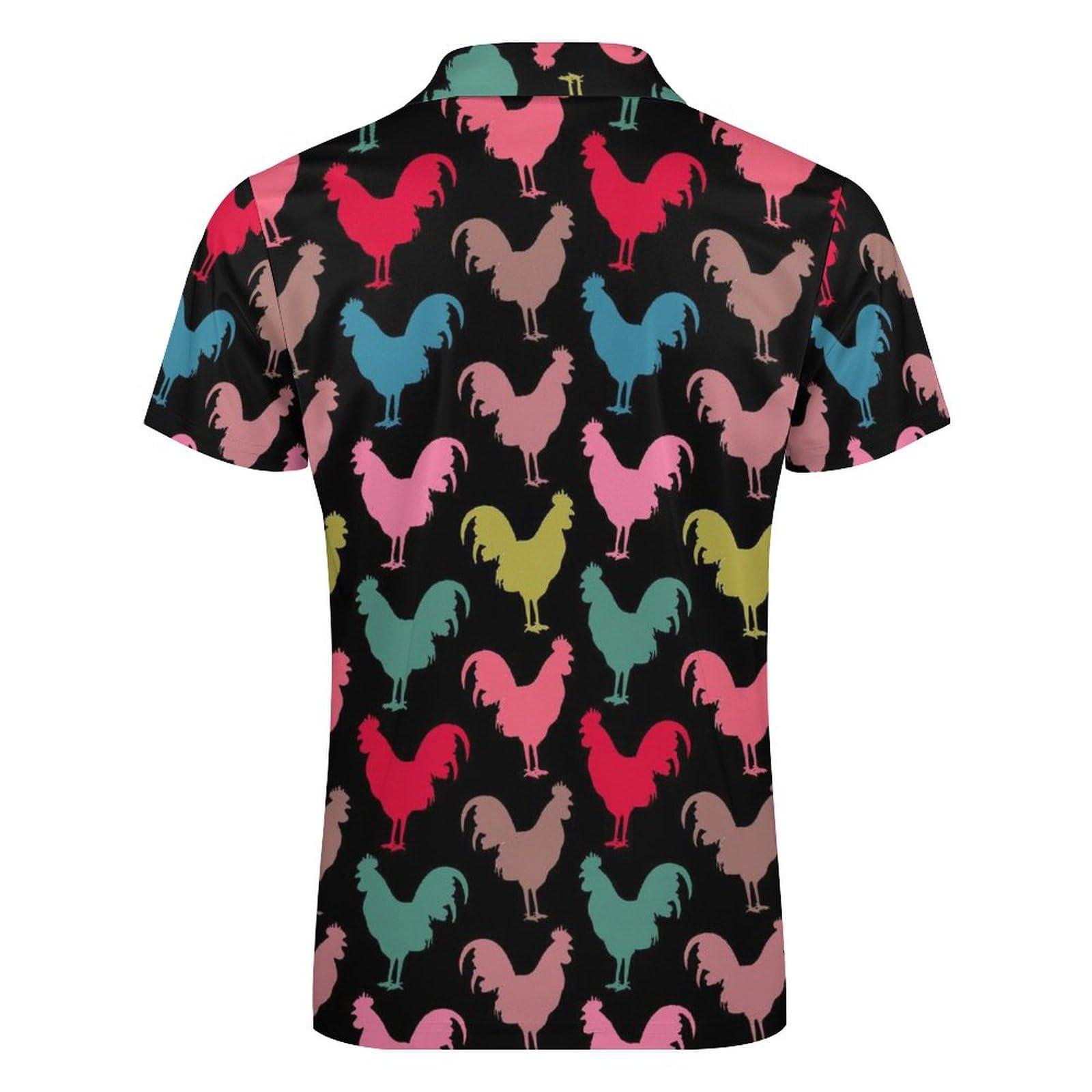 FORSJHSA Colorful Cock Rooster Men's Golf Polo Shirt Short Sleeve Casual Collared Slim Fit Tee