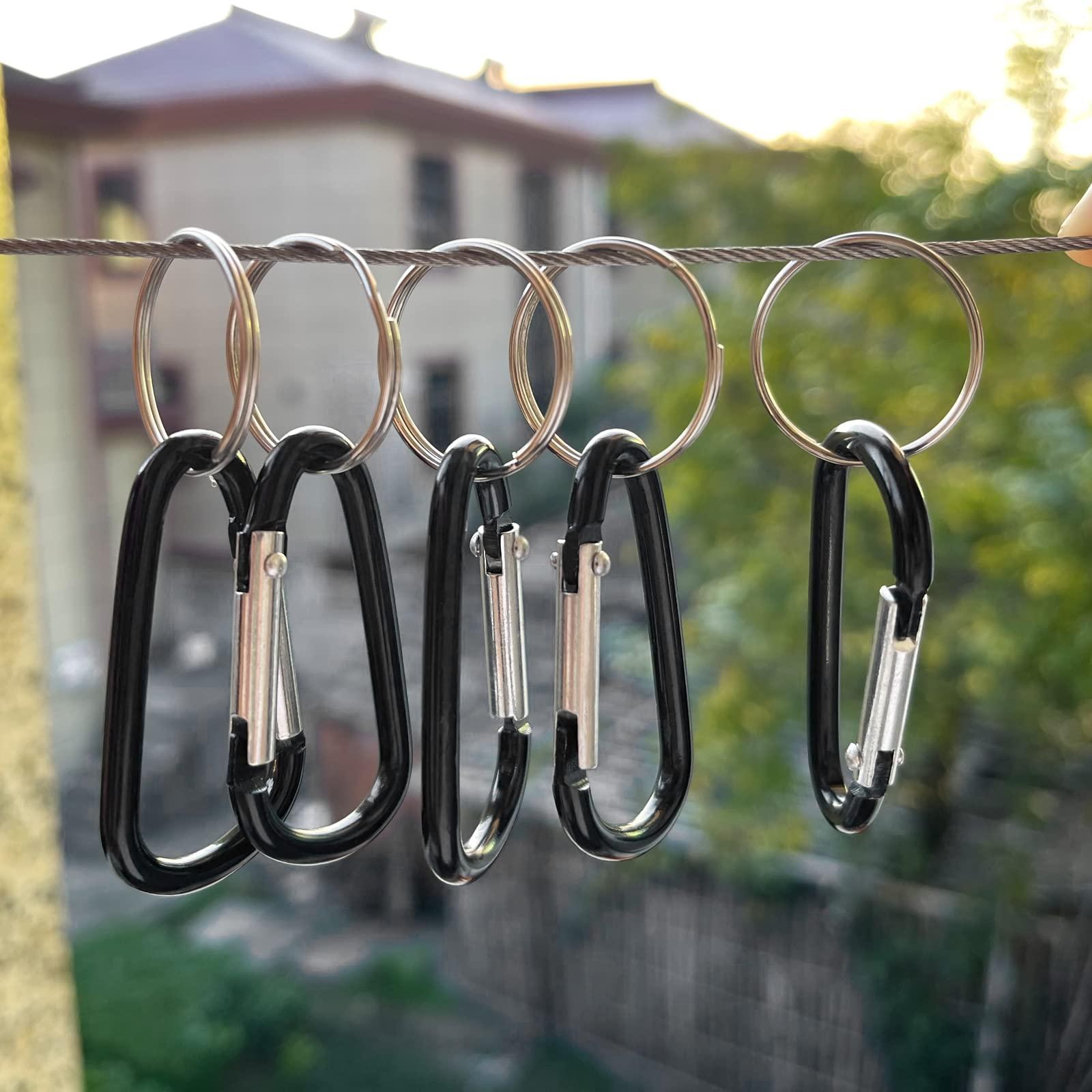 XIECHANEE XIECHANEE 30PCS Aluminum Carabiner Clips, 2\" D Shape Spring Snap Hooks Carabiner with 30PCS Keyring Keychain Hook, Black