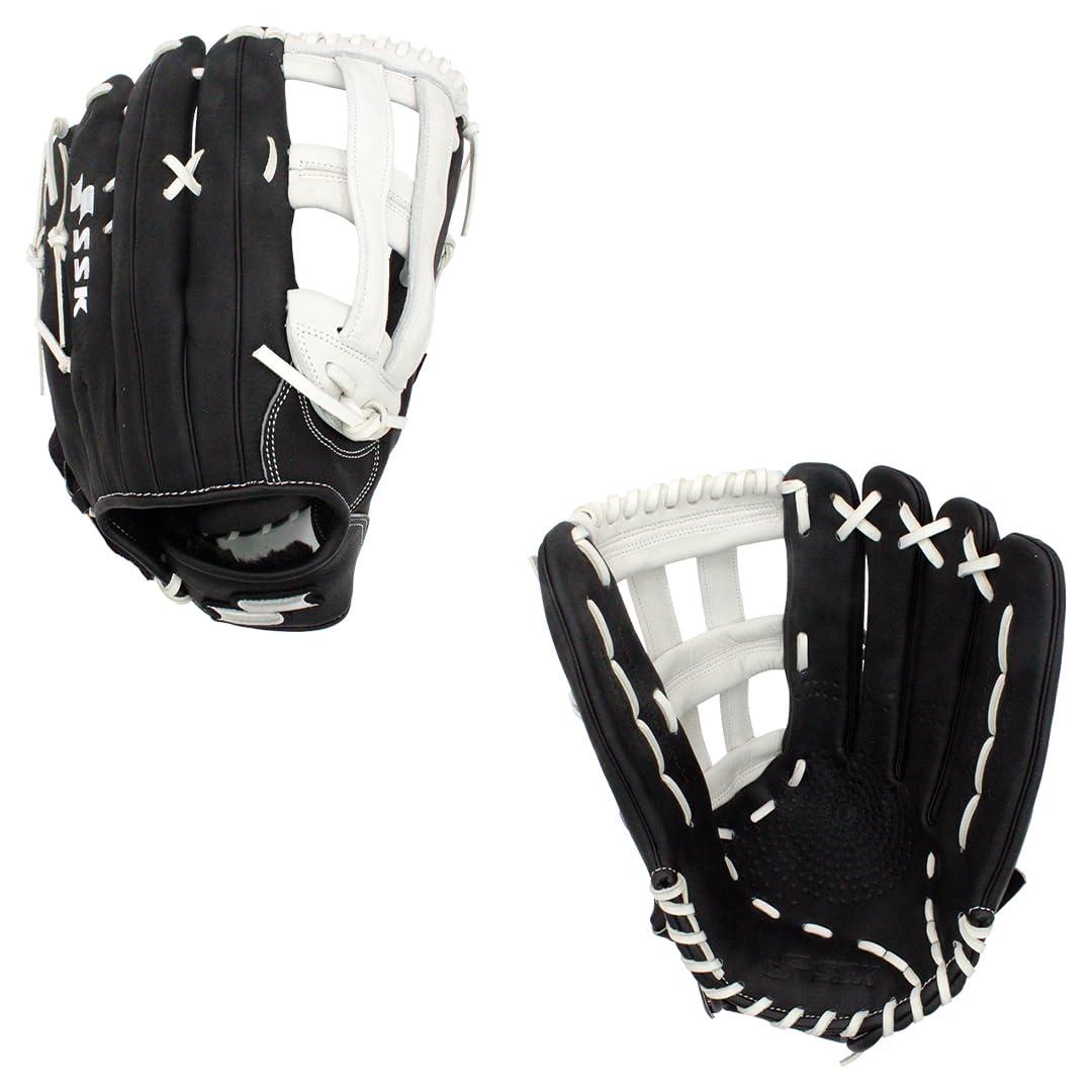 SSK SSK ZSLOW DIMPLE Slowpitch Softball Glove Game Ready 12.5 - 13 - 13.5 - 14 Right & Hand Left Hand Throw (Black/White, 14" - Right Hand Throw)