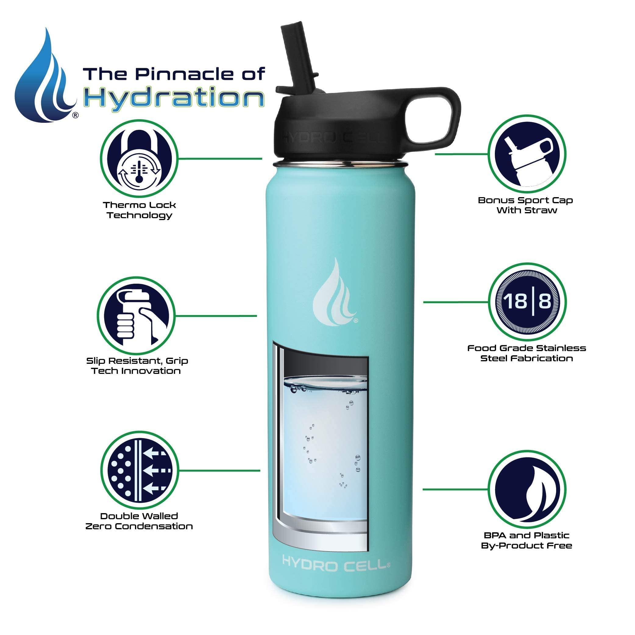 HYDRO CELL HYDRO CELL Stainless Steel Water Bottle w/Straw & Wide Mouth Lids (Teal 24oz with Teal Protective Silicone Bottom Boot, Teal/White Paracord Handle and Teal Sports Cap w/Straw)