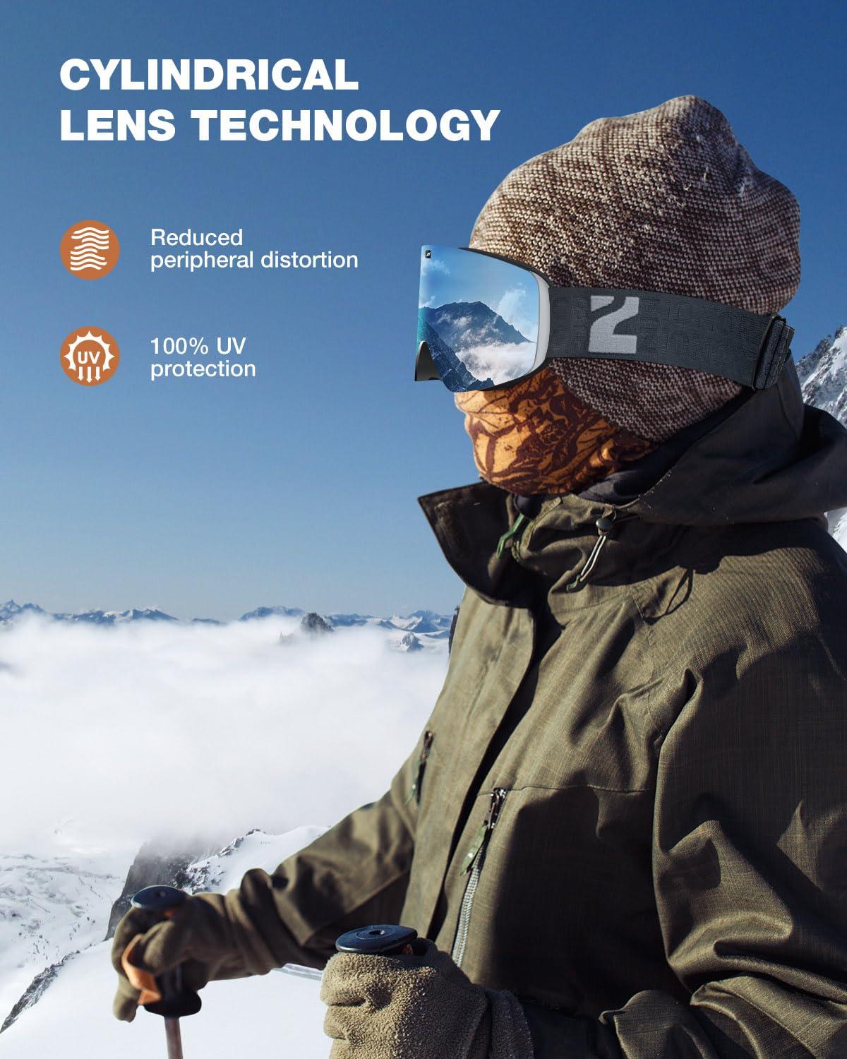 ZIONOR ZIONOR X11 Ski Goggles Magnetic Cylindrical Snowboard Snow Goggles for Men Women