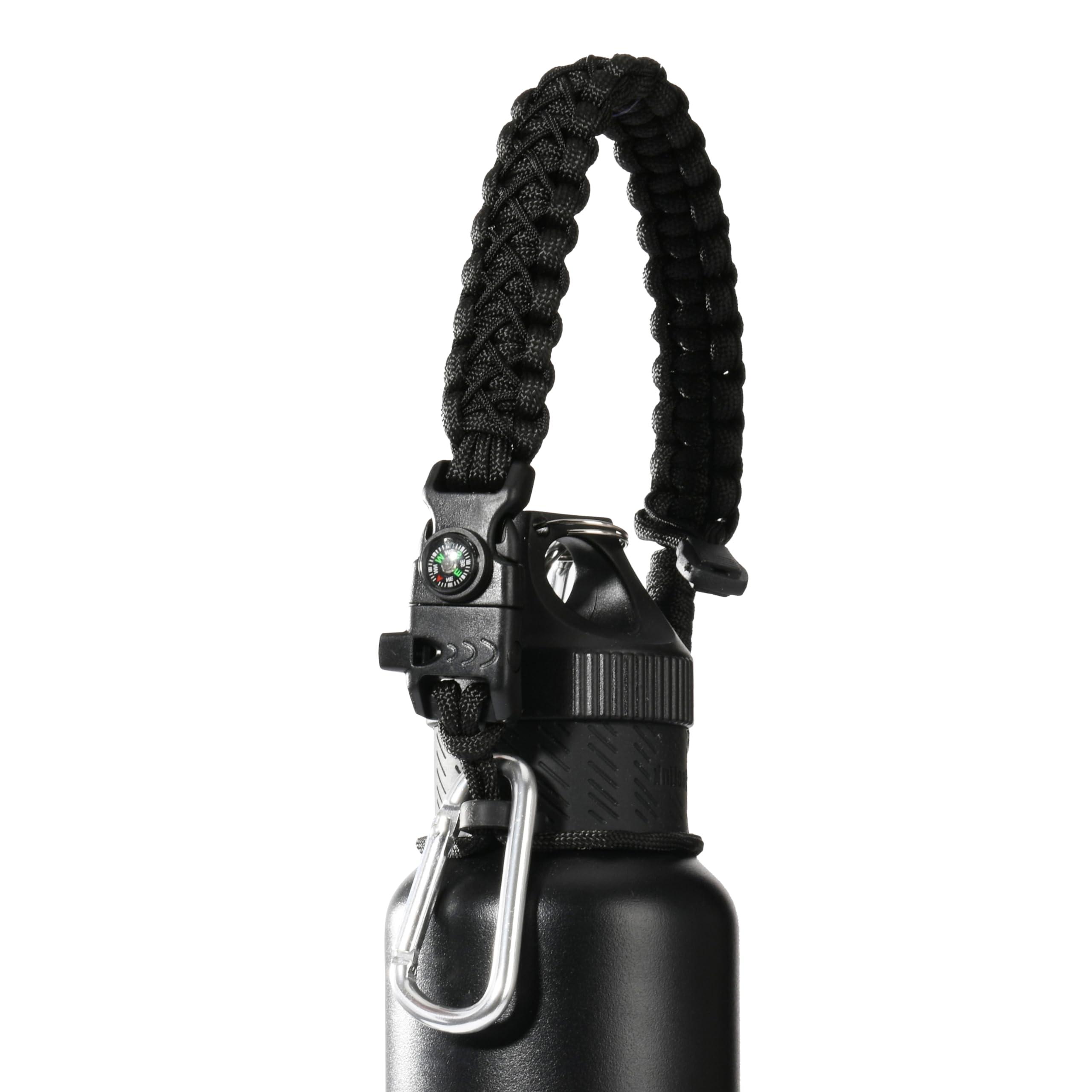 QeeCord QeeCord 2020 Paracord Handle for Hydro Flask 2.0 Wide Mouth Water Bottle Carrier with New Ring and Carabiner, 12oz, 16oz, 18oz, 20oz, 32oz, 40oz, 64oz (12 oz-24 oz Standard Mouth, Black)