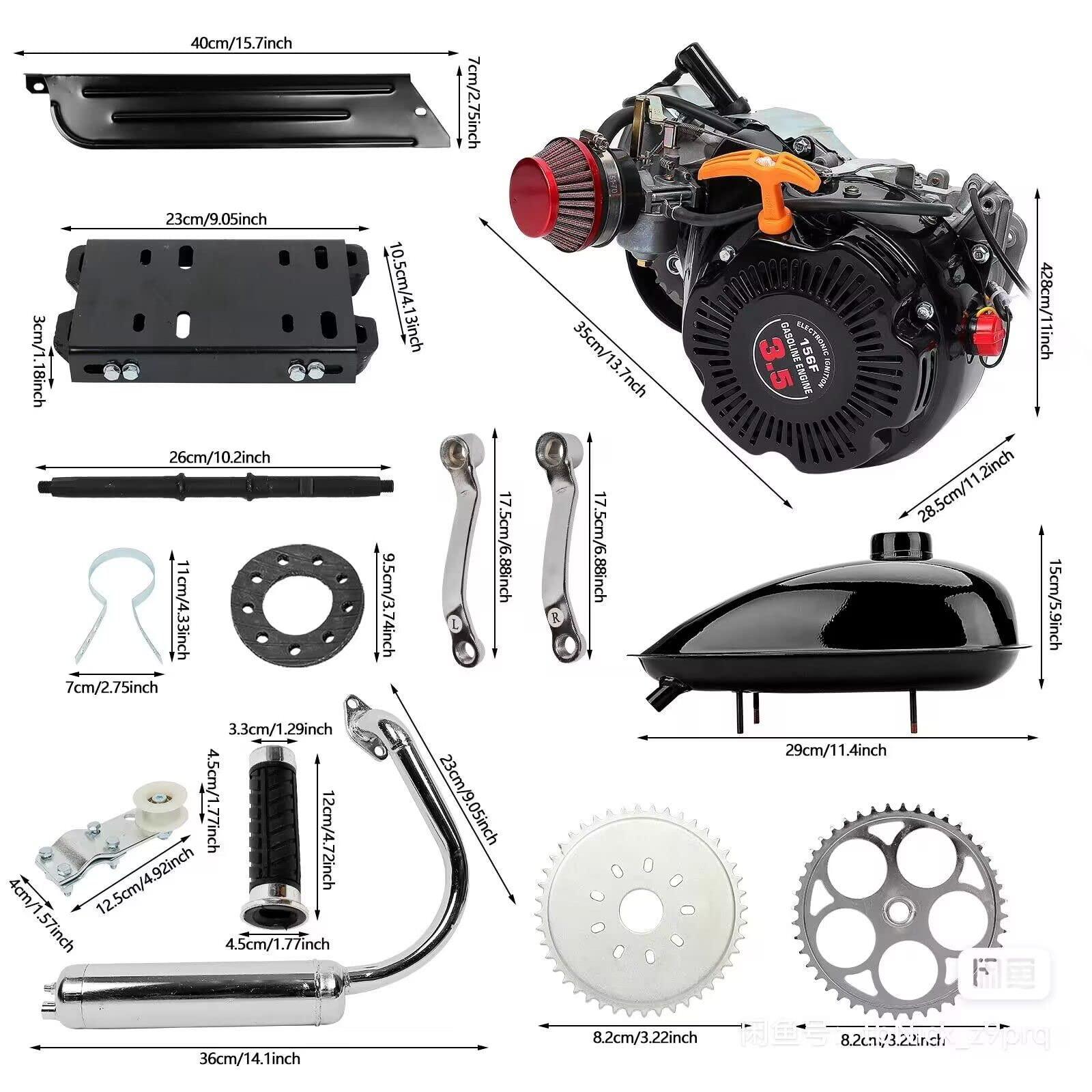RibasuBB RibasuBB 100cc 4-Stroke Bicycle Gasoline Engine Air-Cooled Motor Chain Muffler Complete Assembly Gas Motorized Motor Kit for Motorized Bicycle 26-28inch Bikewith Belt