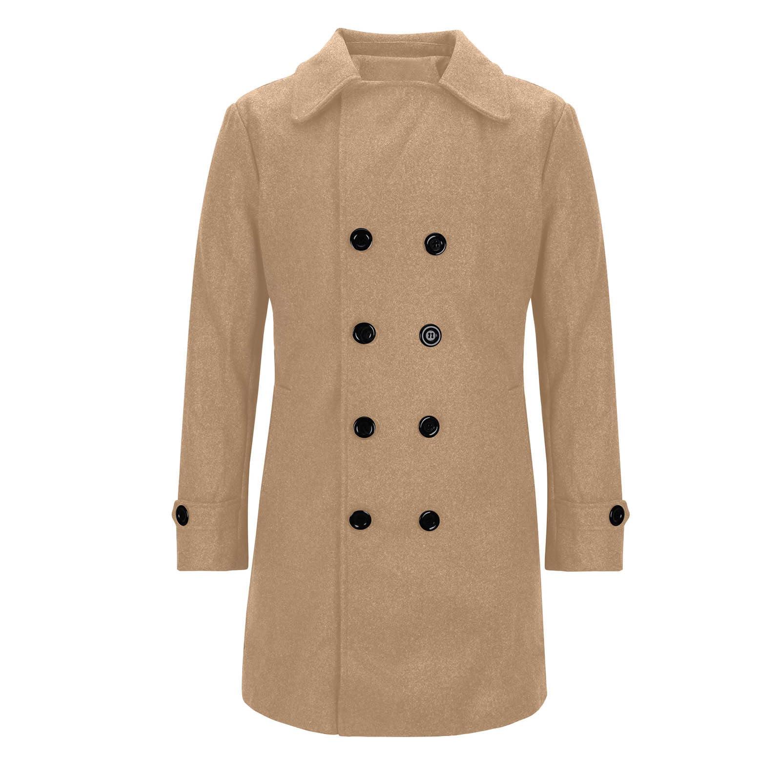 NineFit Basics Trench Coat Men Slim Fit Winter Warm Double Breasted Notch Lapel Wool Blend Long Coat Fashion Solid Overcoat Jackets