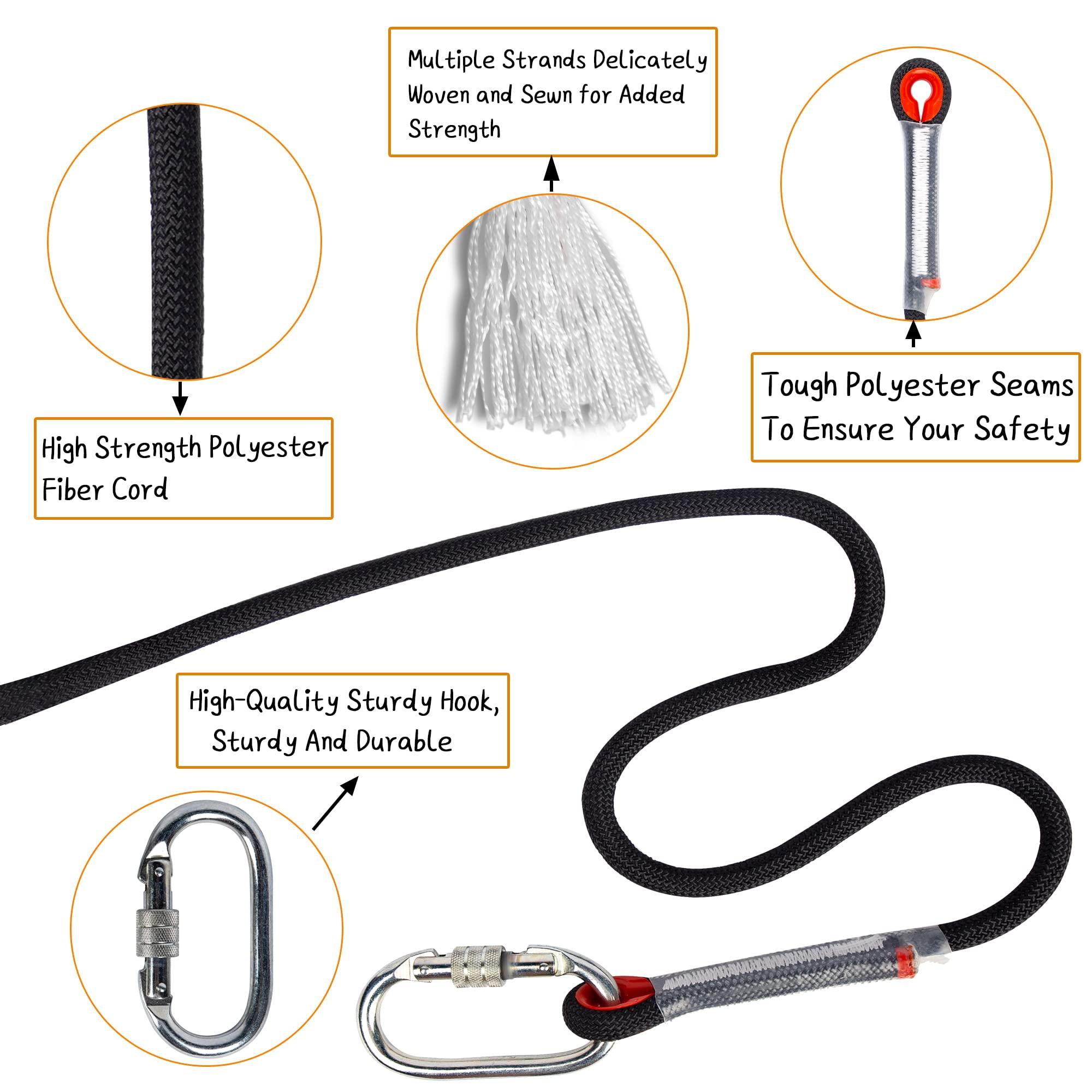 EMEKIAN EMEKIAN 12 mm Black Indoor Outdoor Climbing Rope, 10 M (32 ft) Static Rock Climbing Rope for Escape Rope, Ice Climbing Equipment, Fire Safety Rescue Rope, with Non Slip Gloves