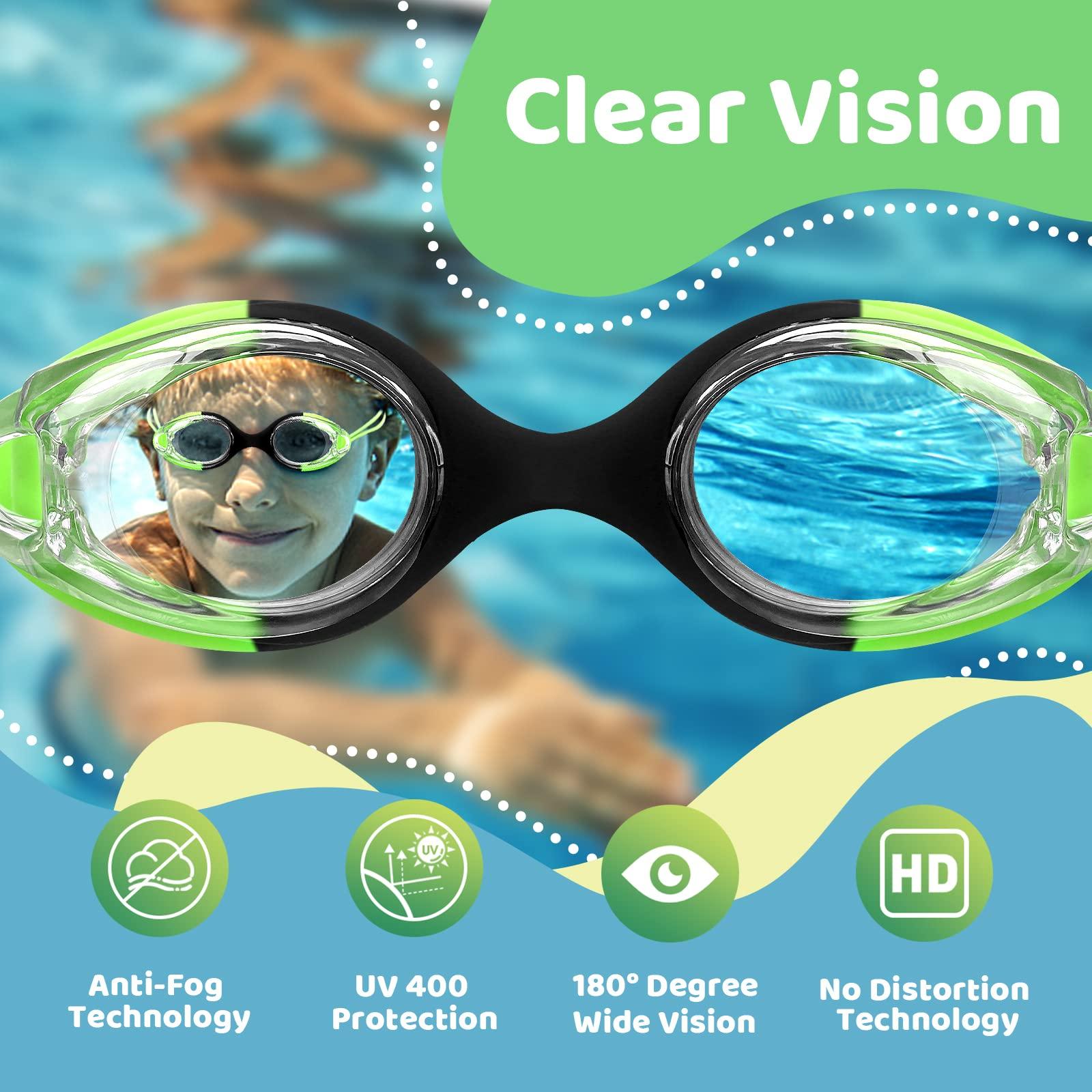 Vvinca Vvinca Kids Swim Goggles with Bungee Strap No Leaking Anti Fog Toddler Goggles with Quick Adjust Ages 3-14
