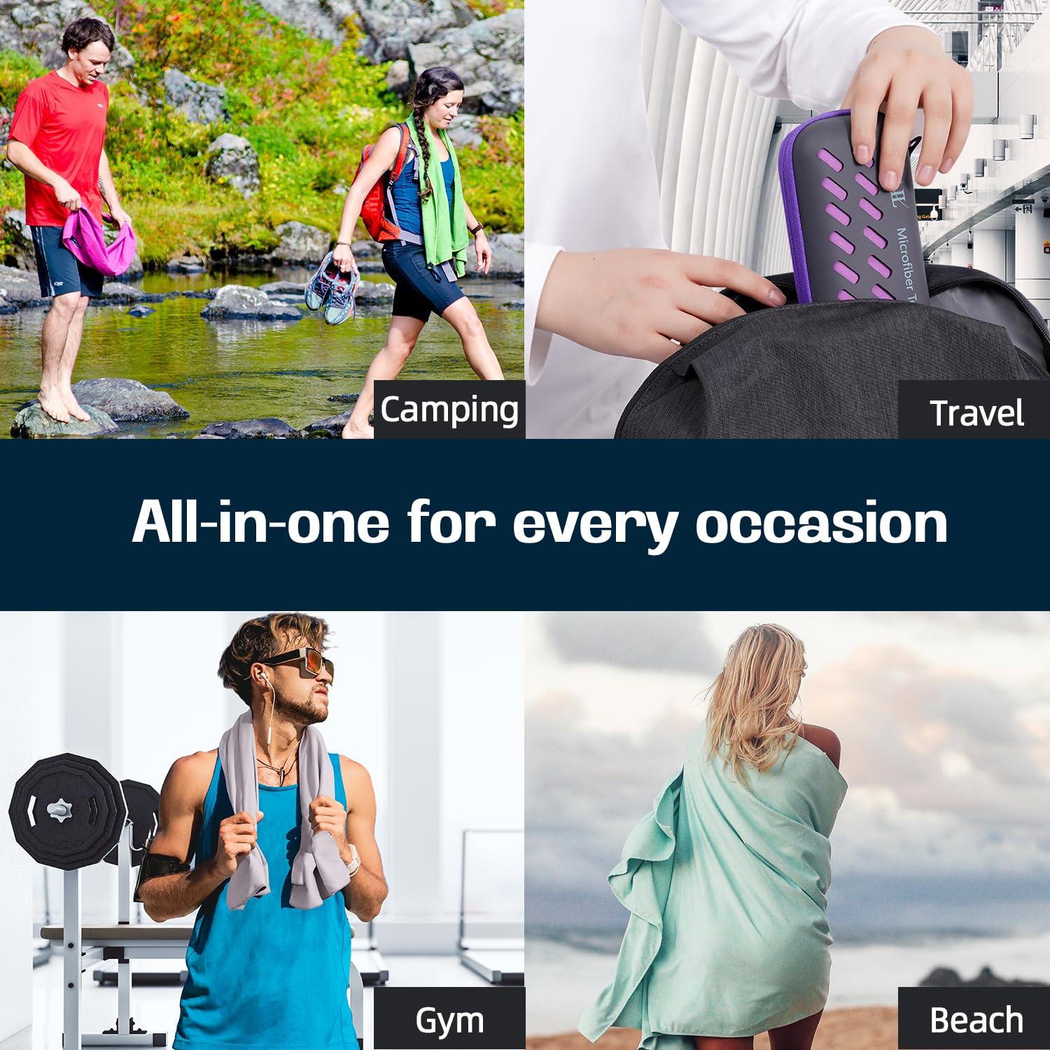 BAGAIL BASICS BAGAIL Camping Towel with EVA Case, Compact & Ultra Soft Microfiber Travel Towel - Super Absorbent & Lightweight Quick Dry Towels for Sports, Beach, Gym, Backpacking, Hiking and Yoga - Grey, L