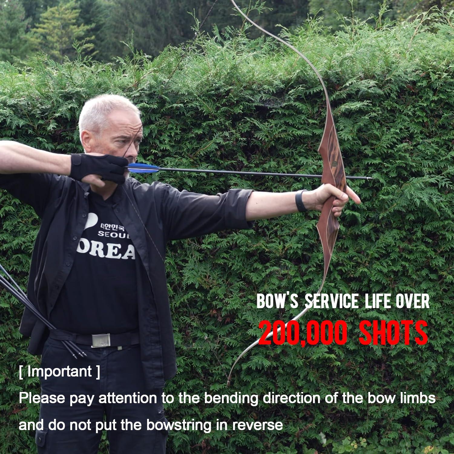 sanlida Sanlida Archery 60 Royal X8 One-Piece Bow Traditional Wooden Hunting Bow Handmade Hunting Bow and Arrows Kit for Adults & Traditional Archers, RH Only (55lbs, Right Hand)