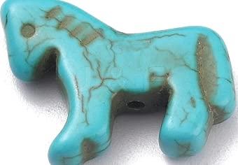 ViciBeads Bead, Synthetic Blue Turquoise (Manmade) Zuni Style Horse 18x21mm - 2pcs