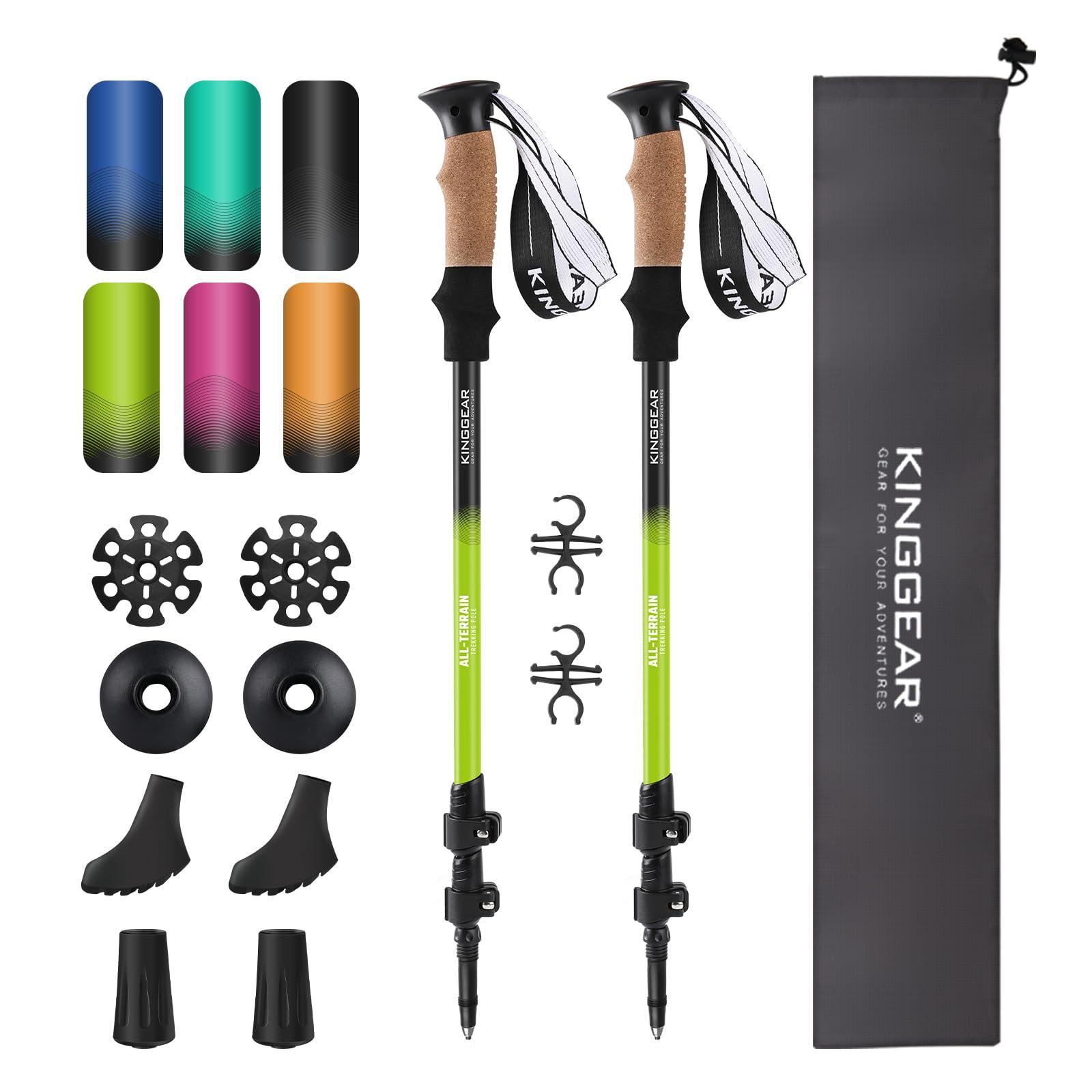 KINGGEAR KINGGEAR Nordic Walking Stick, TP1 Hiking Poles Retractable Lightweight 7075 Aluminum, Trekking Poles with Flip Lock, Natural Cork and EVA Grip, 2pc Hiking Gear