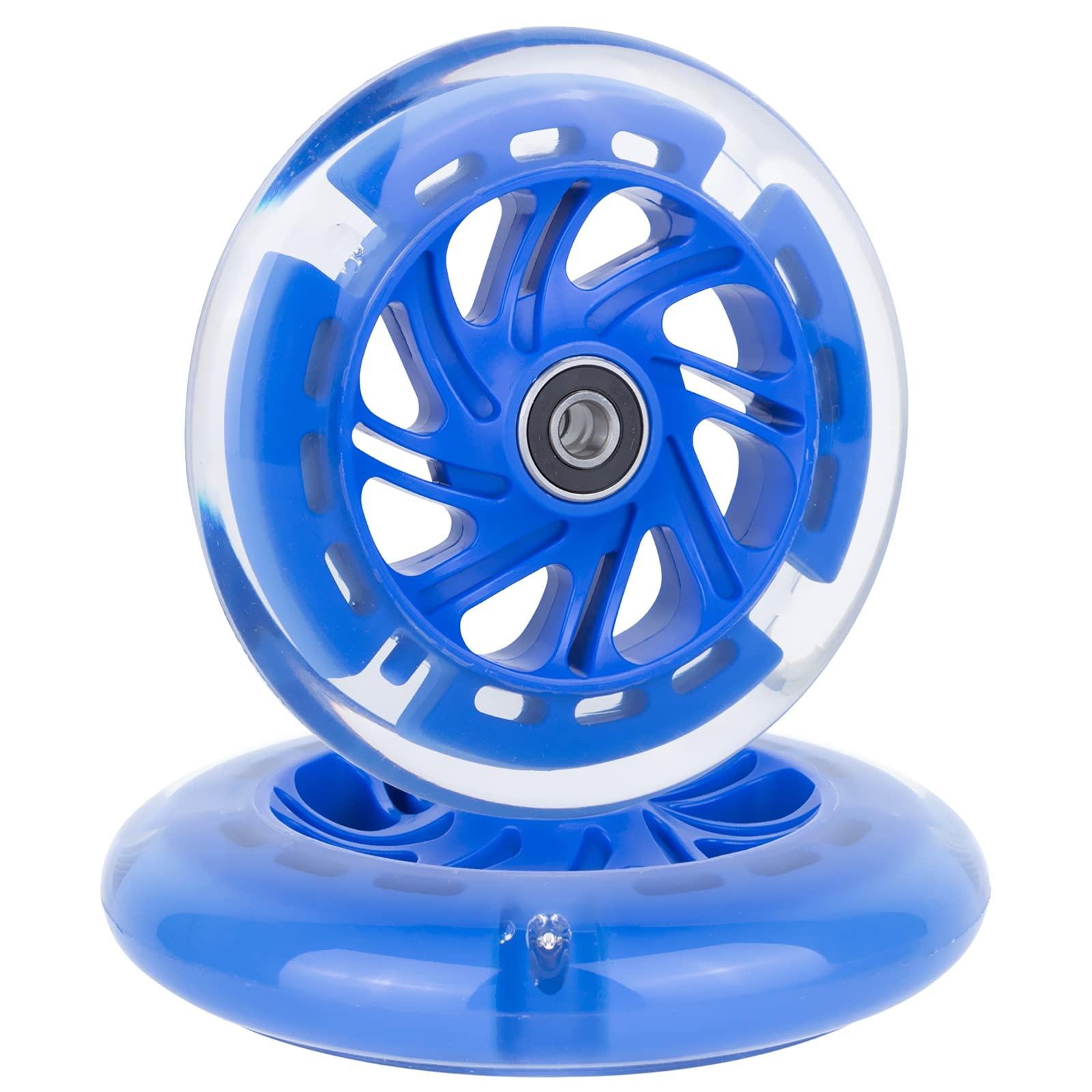 AOWISH AOWISH 120mm Light-up Scooter Wheels Pair 120mm X 24mm Scooters LED Flash Front Wheels Replacement w/Bearings ABEC-9 for Micro Kickboard, 3-Wheeled Push Scooters (Blue)