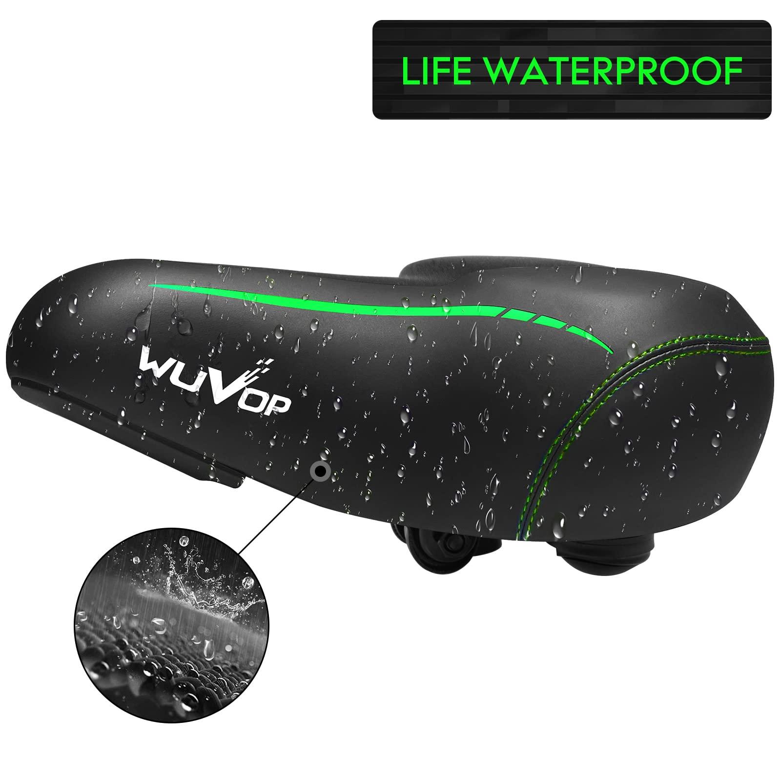 WUVOP Oversized Bike Seat, Wide Bicycle Seat for Women Men Comfort, Universal Waterproof Bike Saddle Replacement with Safety Reflective Strip for Peloton, Exercise Bikes, Cruiser, City Bikes