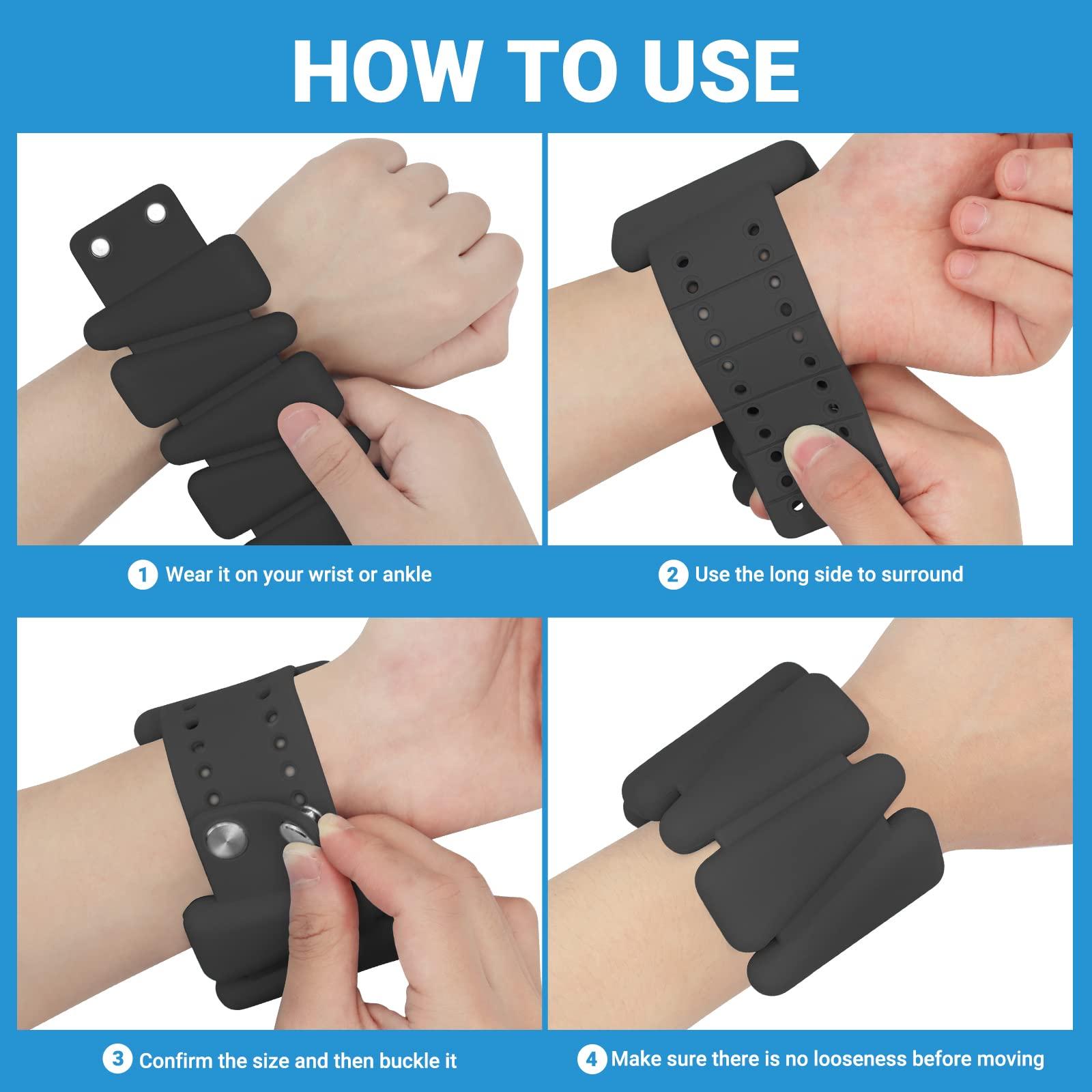 MXiiXM MXiiXM Wrist Weights Set of 2, Adjustable Silicone Weight Bracelets for Women & Men, Wearable Ankle/Wrist Weights Suitable for Yoga, Dance, Pilates, 2lb/4lb (4lb, Black)