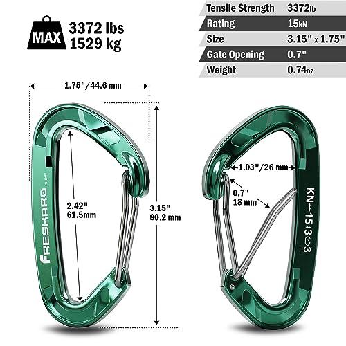 FresKaro FresKaro Wire gate Carabiner Clips, 15kN WireGate Caribeener Heavy Duty, Caribeaner Spring Snap Hooks, D ring, Strong, Lightweight, 4Pack for Keychain, Key, Gym, Outdoor Camping, Medium Size, Green