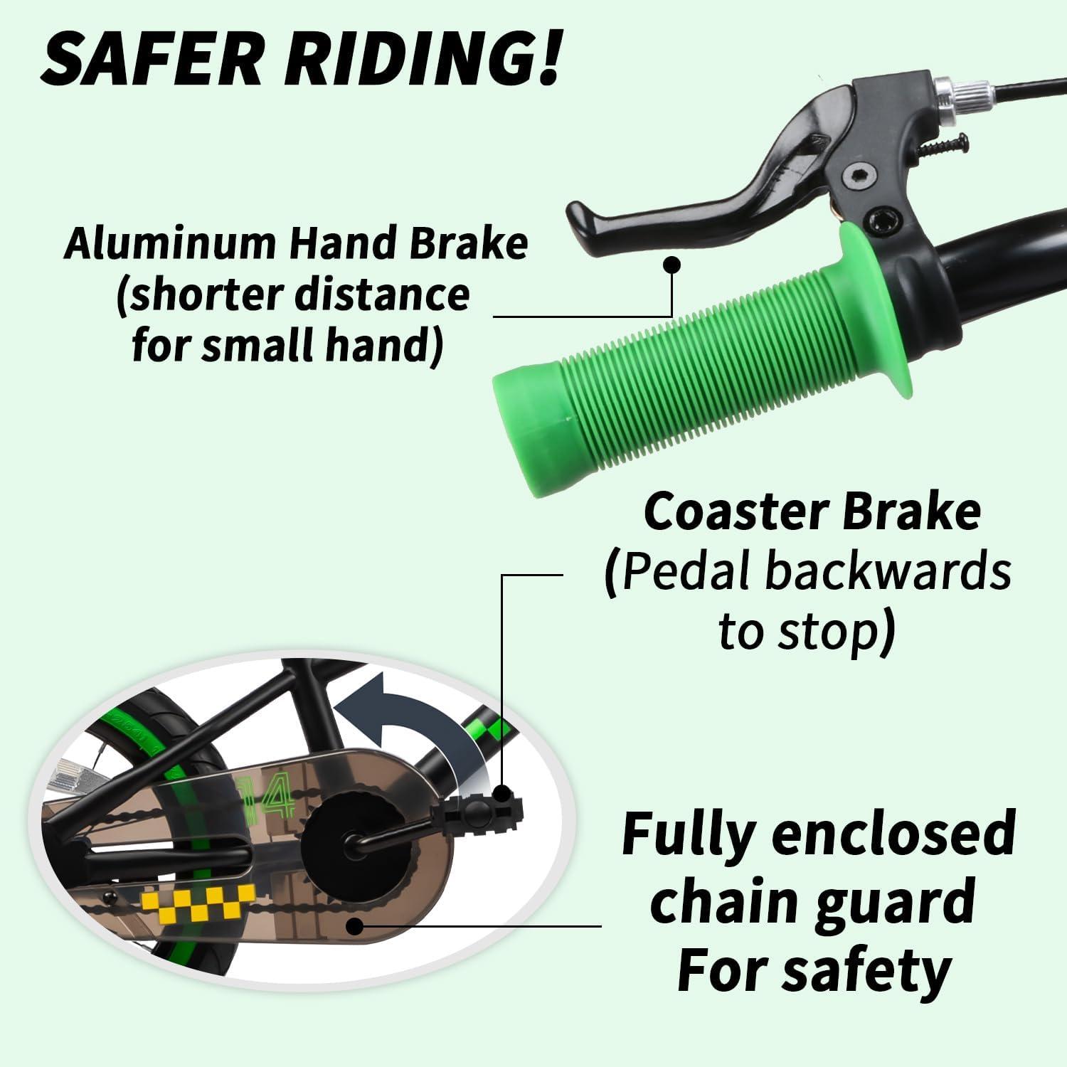 Glerc Glerc NuNu 12\" 14\" 16\" Kids Bike BMX Style for 2-7 Years Old Boys Girls, Toddler Bicycles with Training Wheels & Coaster Brake, Multiple Colors