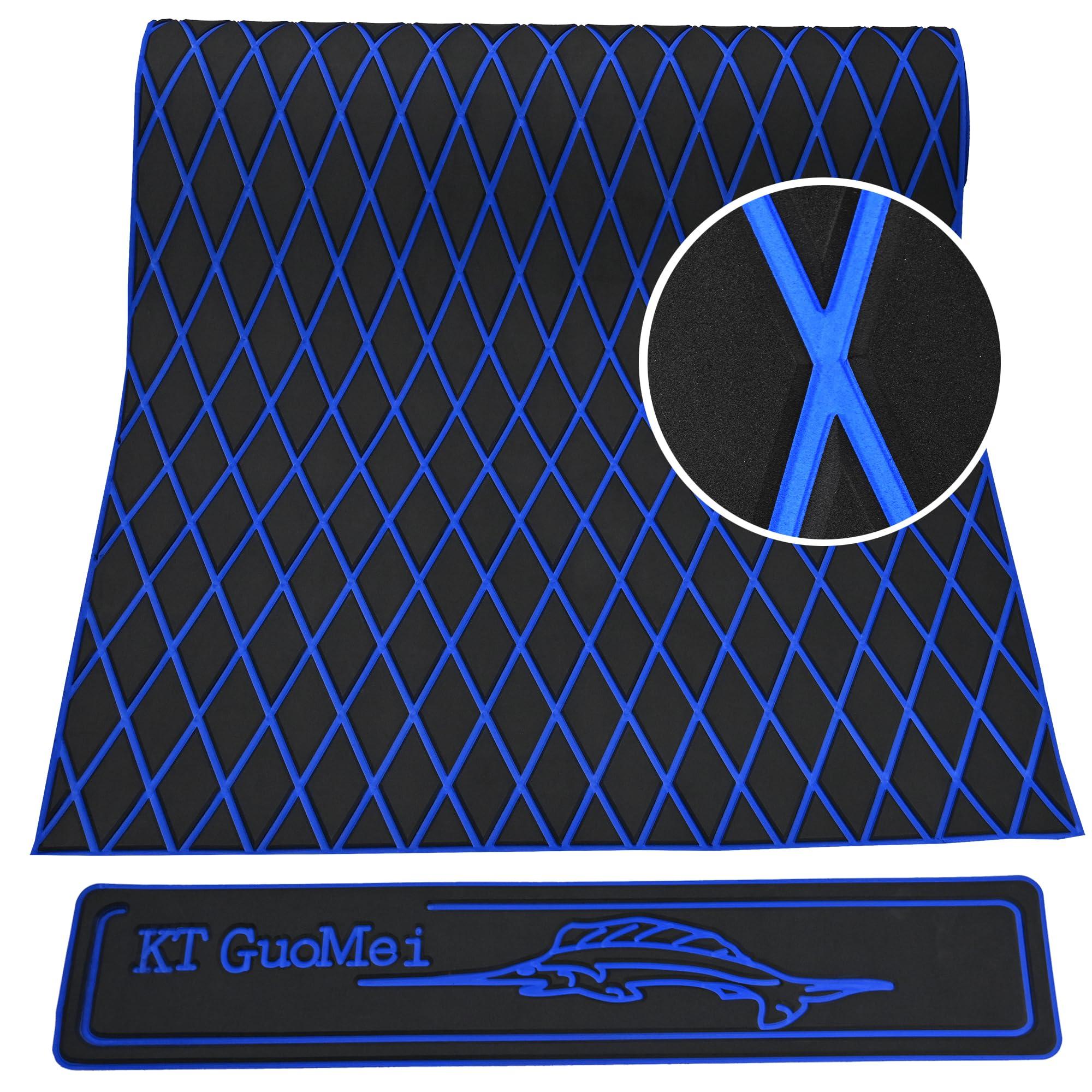 KT GuoMei KT GuoMei 94.5\" 37.8\" EVA Foam Boat Decking Sheet Faux Teak Decking Self-Adhesive Marine Yacht RV Swimming Pool Boat Flooring Motorboat Non-Skid (Dark Gray and Blue Stripes)
