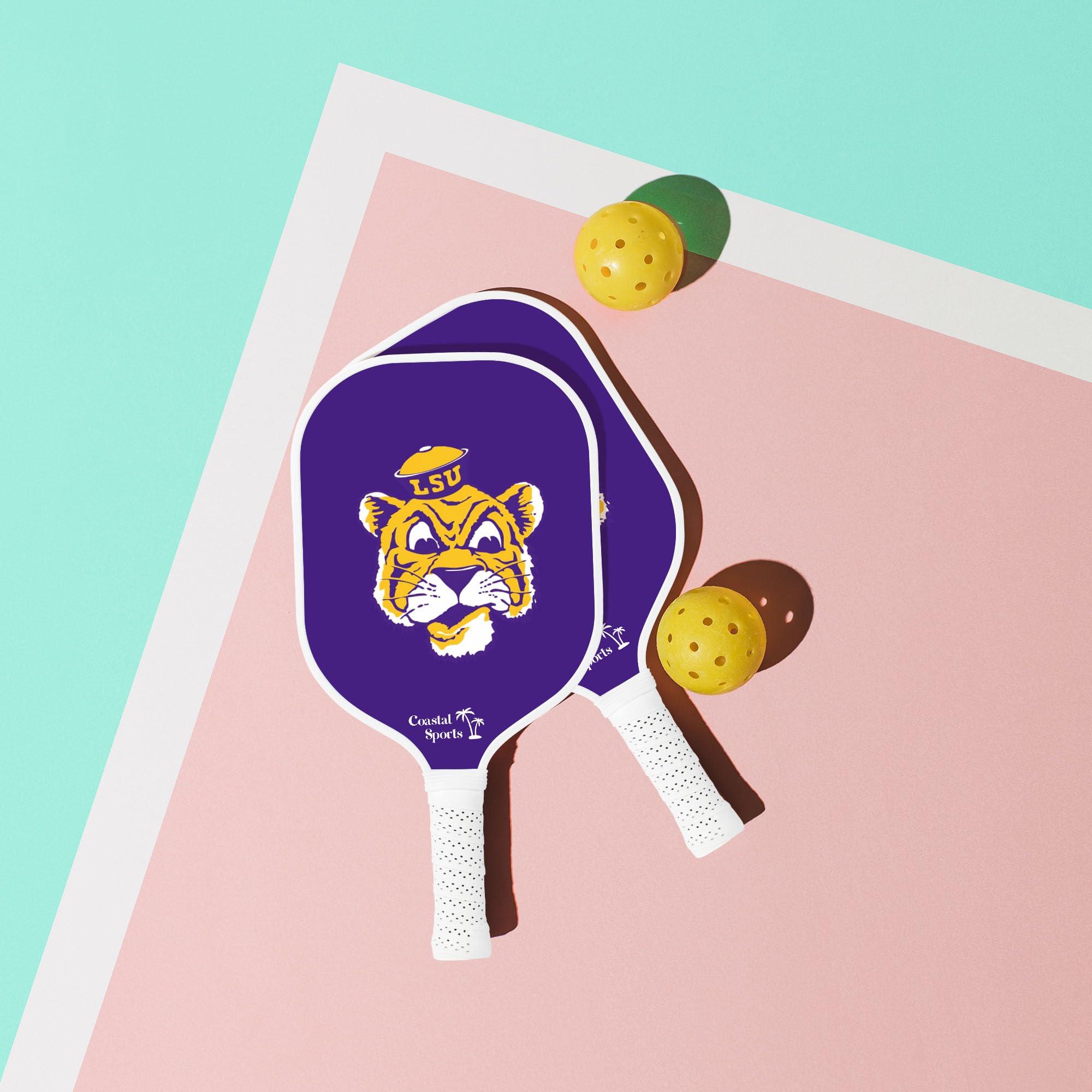 Coastal Sports LSU Pickleball Paddle | Officially Licensed Collegiate Pickleball Paddle | Honeycomb Polymer Core | Graphite Face | Premium Leather Grip | Lightweight