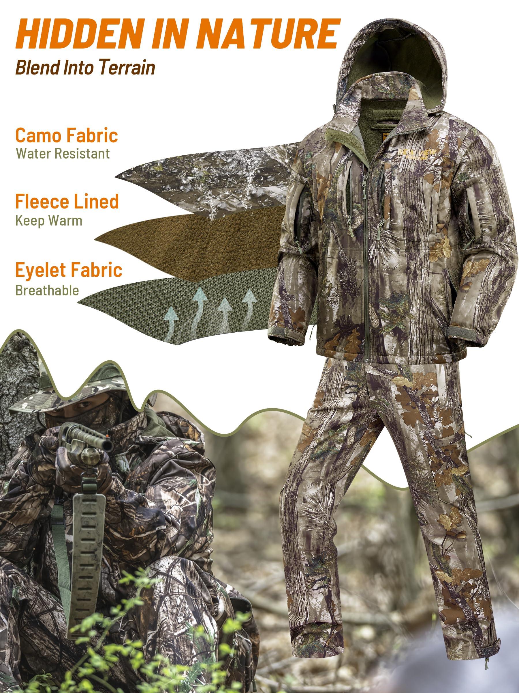 NEW VIEW NEW VIEW Camo Hunting Clothes for Men, Winter Warm Hunting Jacket and Pants,Fleece Lined Hunting Suit for Deer Duck Bow Hunts
