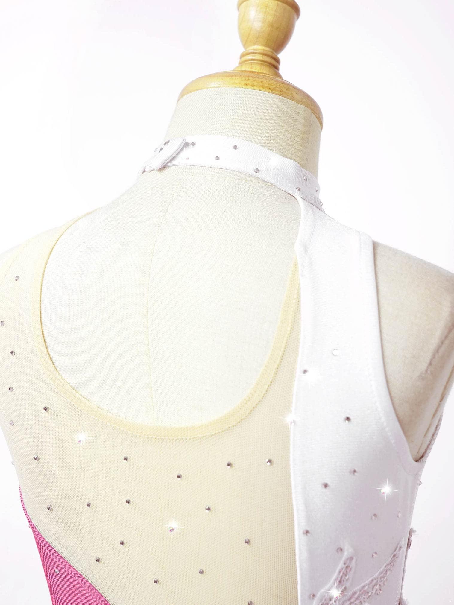 JEATHA JEATHA Kids Girls Shiny Rhinestone Ballet Costume Sleeveless Splice Ice Skating Skirt Gymnastic Leotard Dress Pink A 8