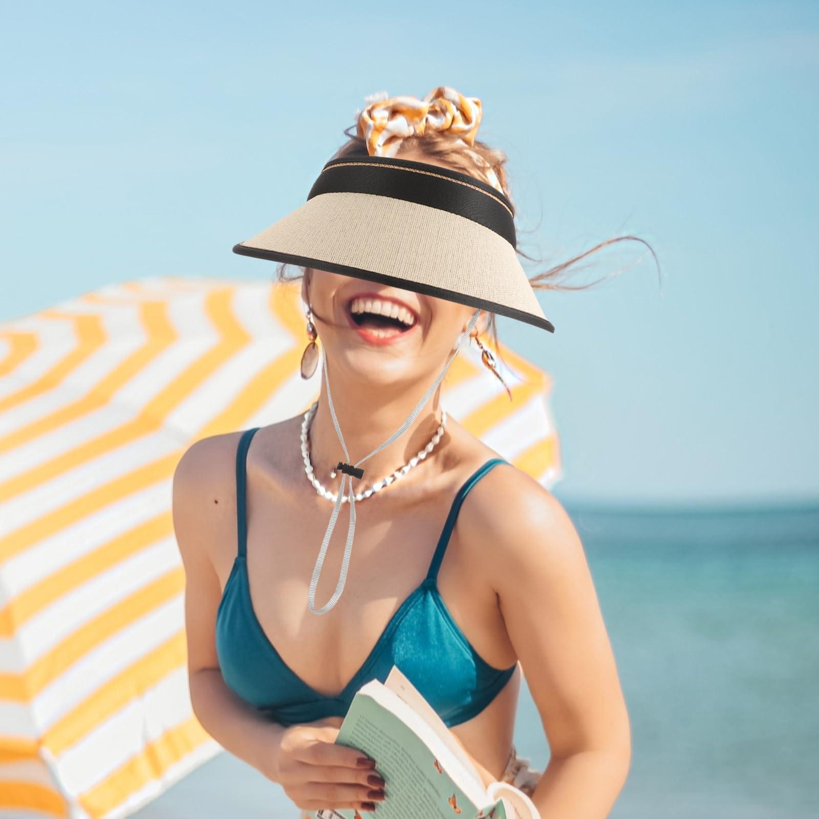 WRITWAA Packable Straw Sun Hat for Women - Wide Brim Uv Protection Visor, Foldable Beach Hat for Summer Outdoor Activities