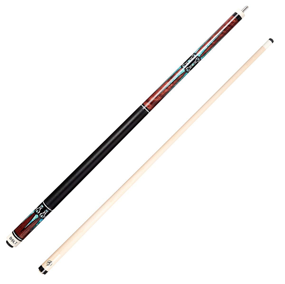 West State Billiards Bolt High Performance Maximum Control Pool Stick 2 Piece Maple 19 20 or 21 oz Pool Cue for Home Bar Pub Billiard Hall XTC Fiber (Maple/Brown Overlaid Abalone Points, 21)