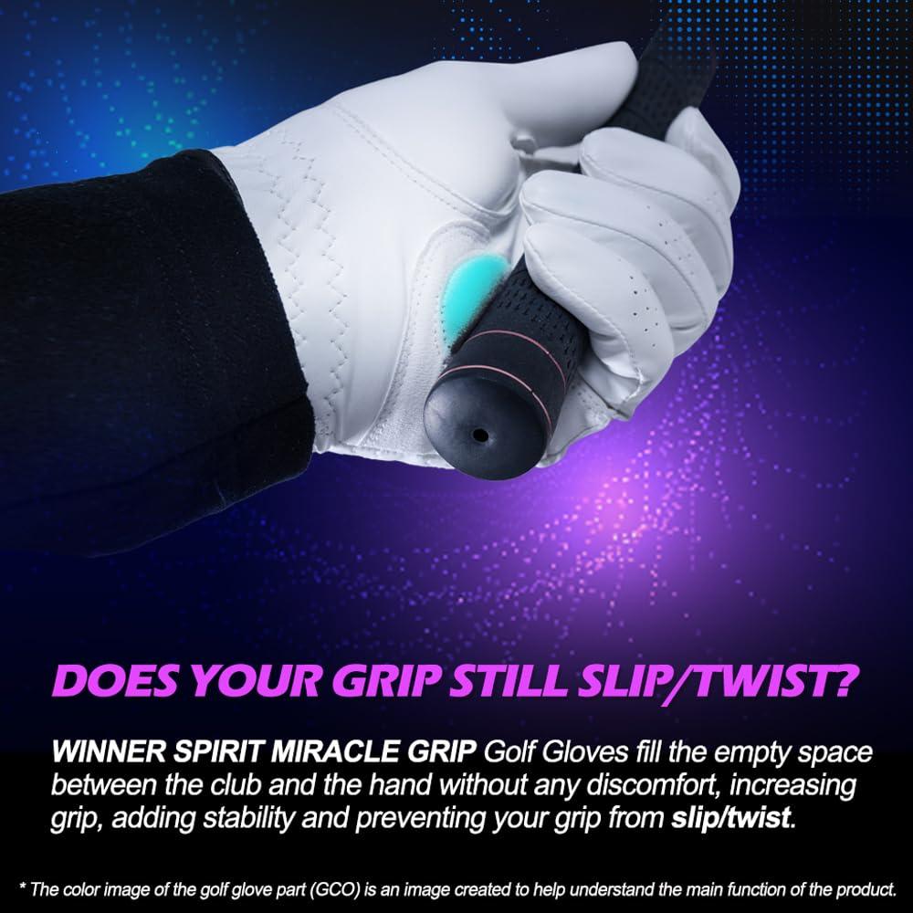 WINNER SPIRIT WINNER SPIRIT Miracle Grip Training Golf Glove Consistent Stable Grip with Cabretta Leather (Hard, Left Hand, Womens S(20))