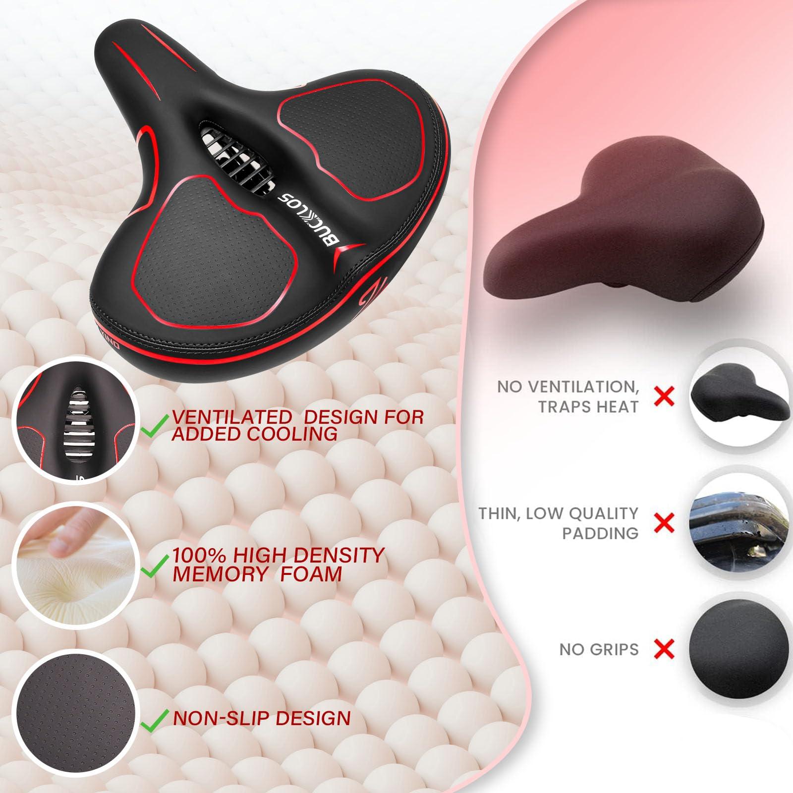 BUCKLOS BUCKLOS Extra Wide Comfort Bike Seat Cushion for Men Women - Bicycle Big Soft Foam Padded Seats for Exercise Bike/Peloton/Ebike/Stationary Bike/Spin Bike