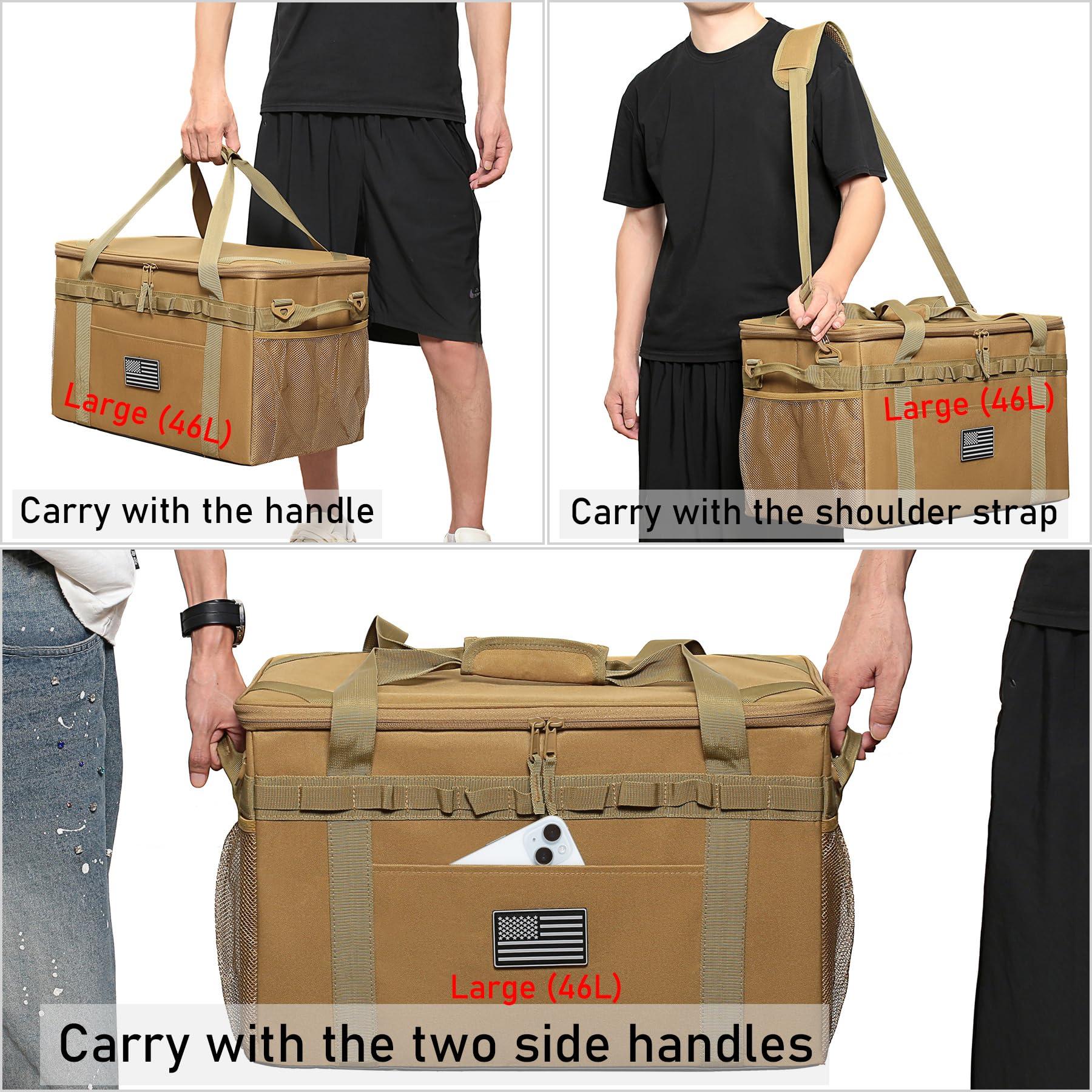 Lemubeane Lemubeane Tactical Camping Storage Bag Utility Tote Bag Organizer with Axe Holder & Shoulder Strap (Coyote Brown, X-Large (57L))