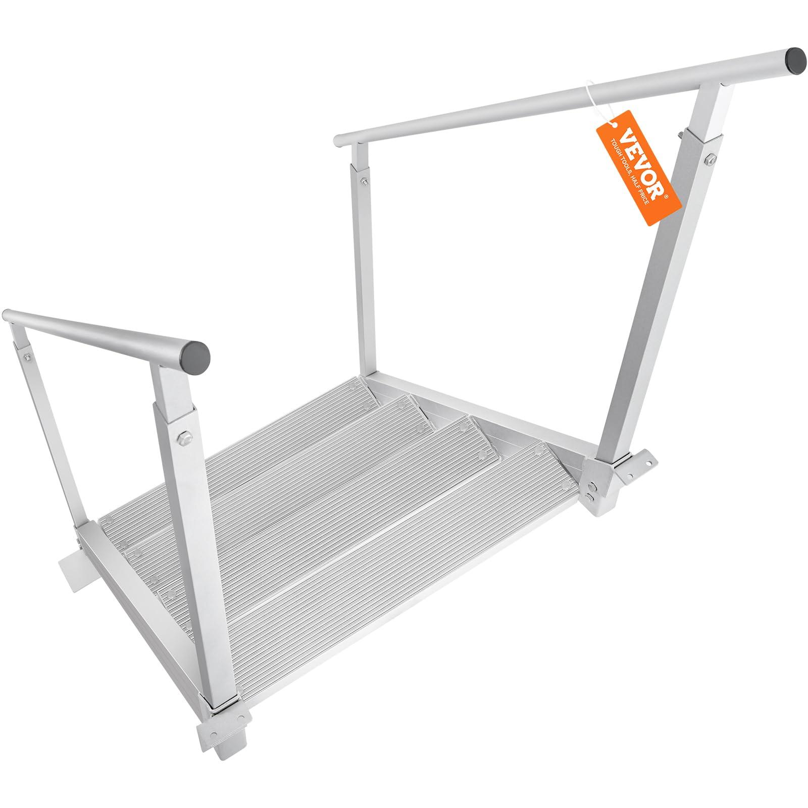 VEVOR VEVOR Dock Stairs 4 Steps, 500lbs Load Pool Steps, Adjustable Height Aluminum Dock Ladders, Pontoon Boat Ladder with Handrails & Widen Nonslip Pedals for Lake/Pool/Marine Boarding/RV/House