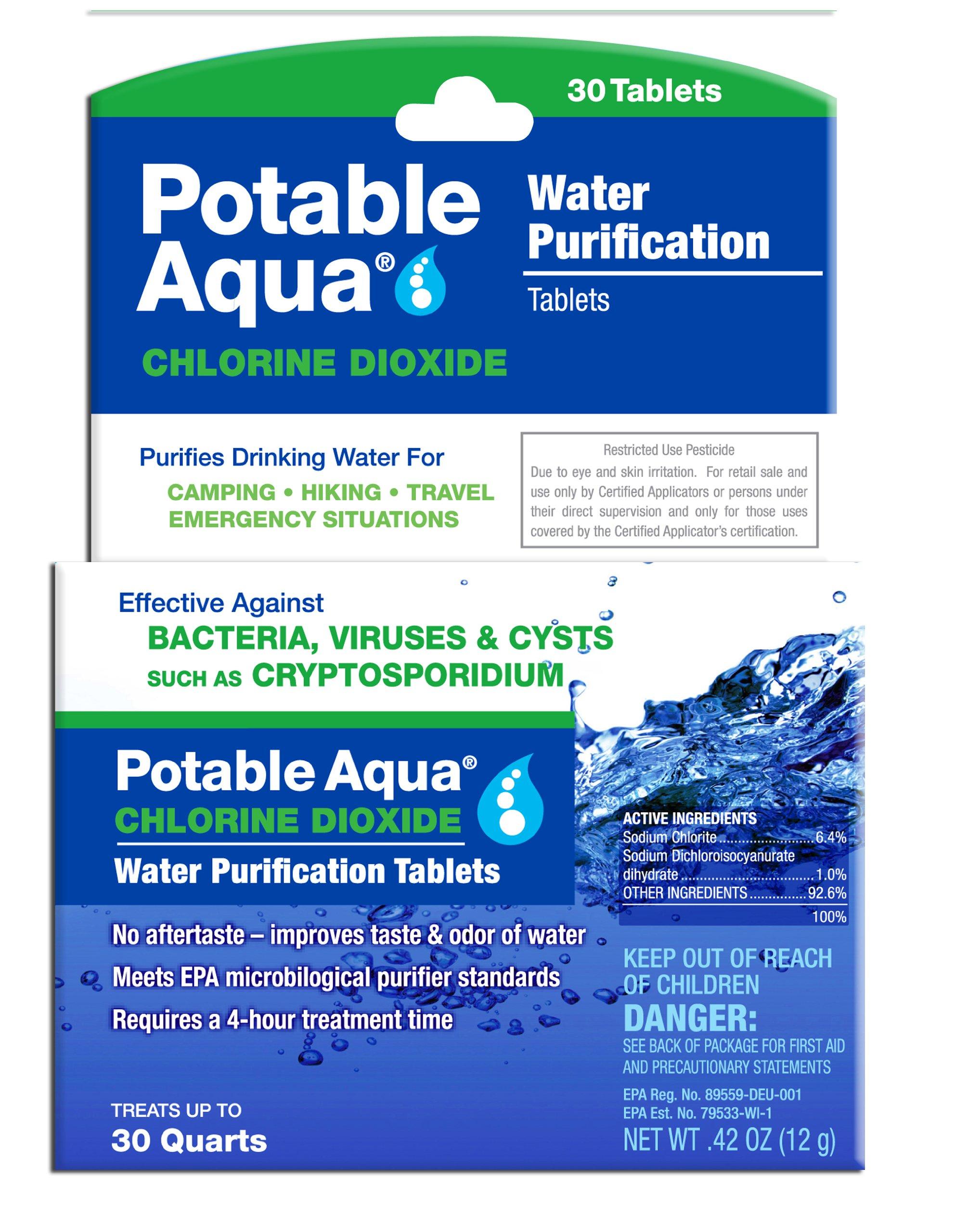 potable aqua Potable Aqua Chlorine Dioxide Water Purification Tablets - 30 Count & Water Purification Tablets with PA Plus - Two 50 Count Bottles