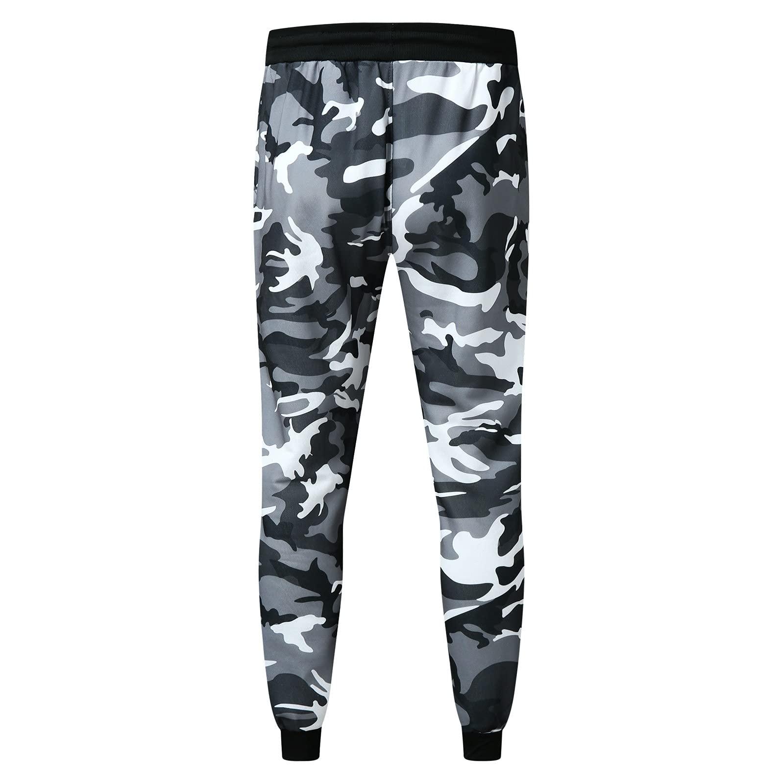 QWENTMTNTY Mens Camouflage Sweatpants with Pockets Tapered Fit Stretchy Cotton Jogger Pants Workout Gym Outdoor Sports Trousers