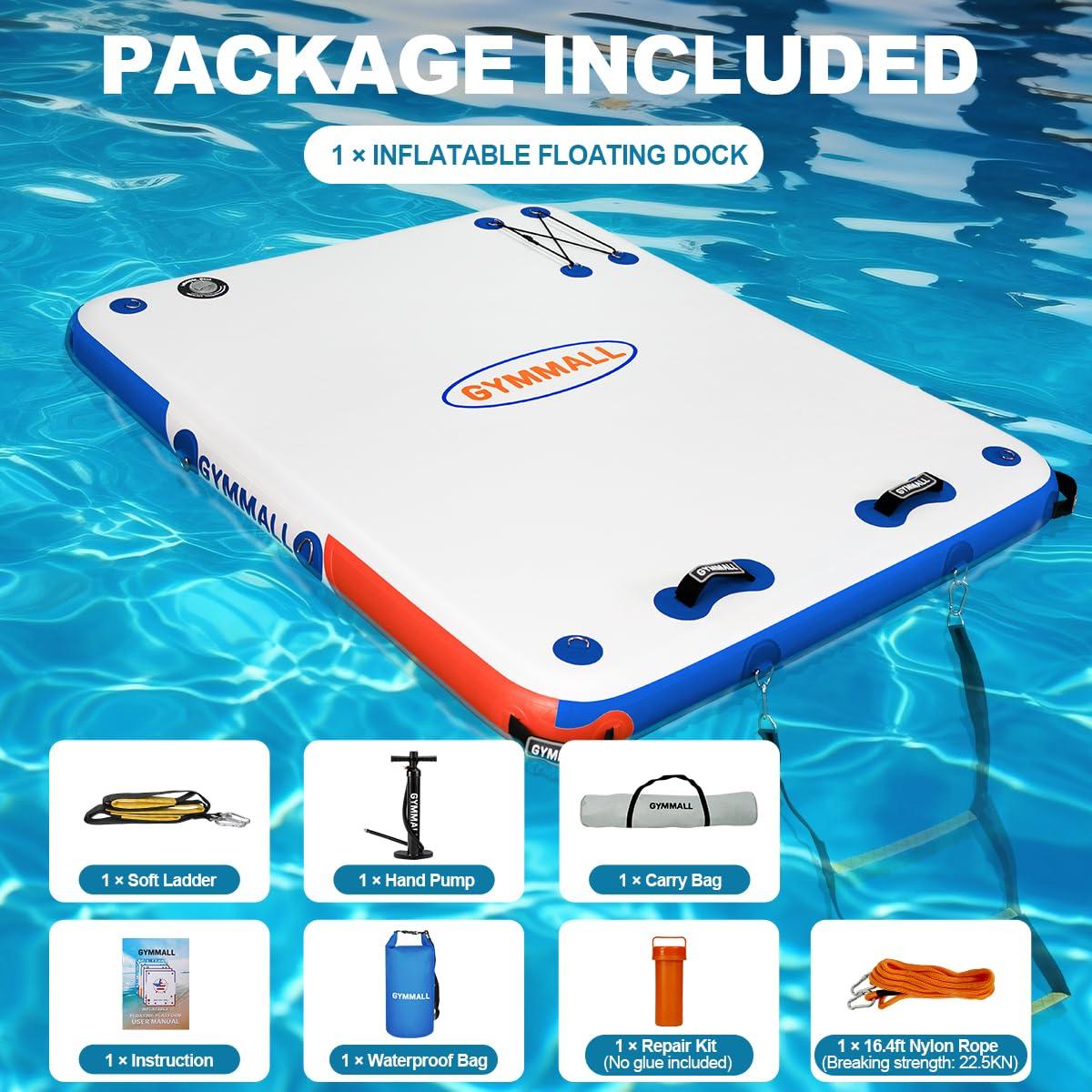 GYMMALL GYMMALL Inflatable Floating Dock Platform, 6ft*5ft Air Dock Platform Floating Island Raft with None-Slip Surface, 6in Thick Water Floating Dock Mat for Swimming Pool Lake Beach Ocean