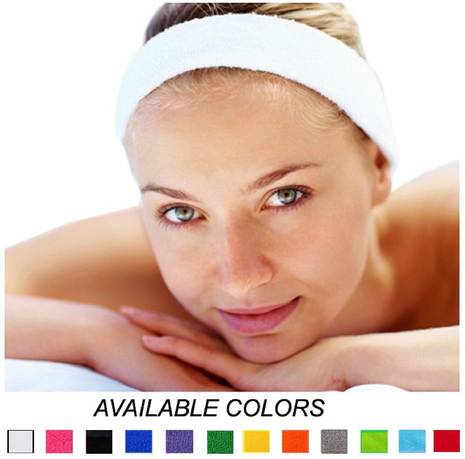 Kenz Laurenz Kenz Laurenz Sweat Bands/Headbands for Women Men/Elastic, Sports, Athletic Stretchy Bands, Workout Running Basketball Tennis, Moisture Wicking Terry Cloth Set Keep Sweat Hair Out (White)