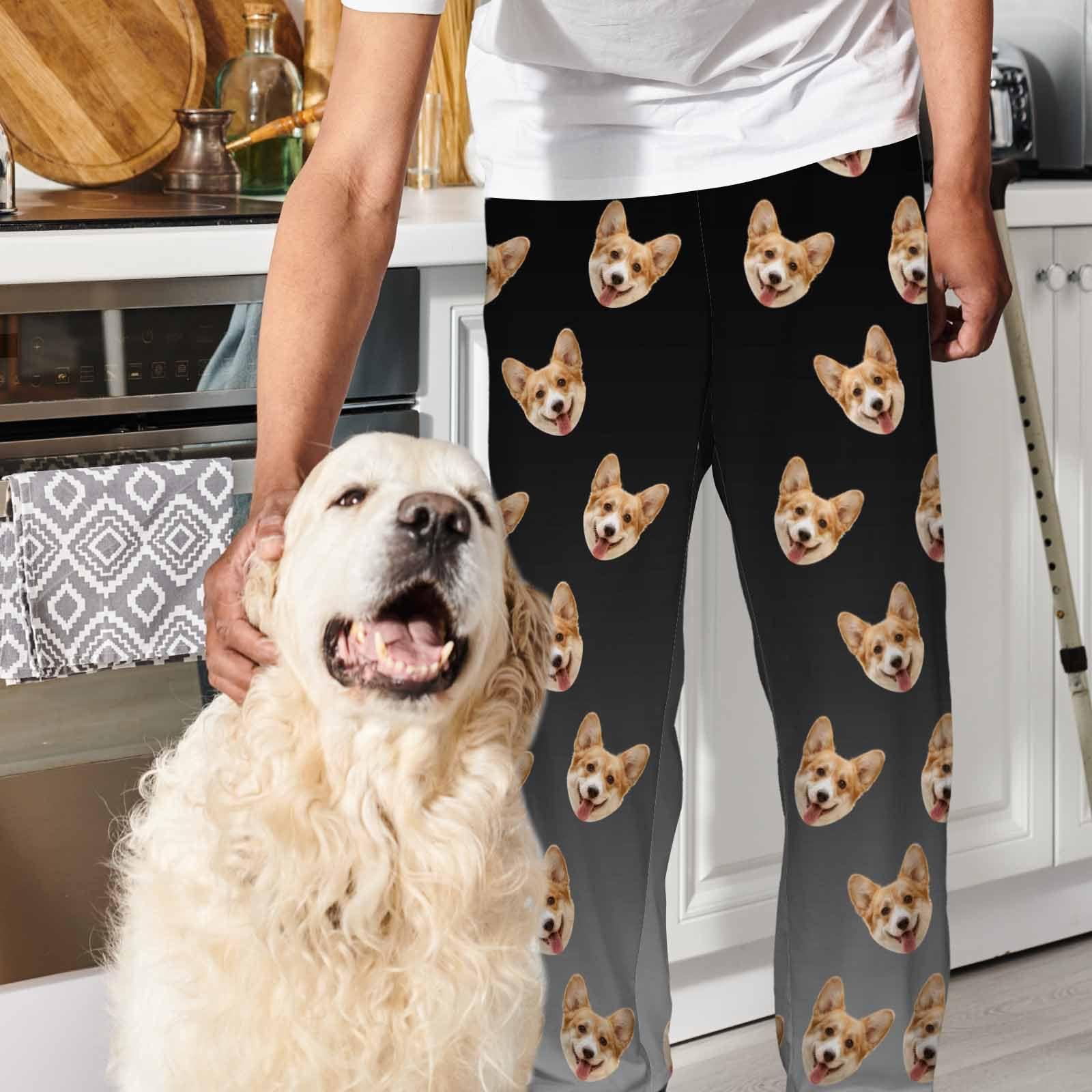 FUNAO FUNAO Personalized Couple Pajamas with Photo, Customized PJ Pants with Sock - Boyfriend, Dad Men Pants - Gradient Sleep Pajama Bottom - Daily, Christmas, Birthday, Valentin - Dog, Cat - XL