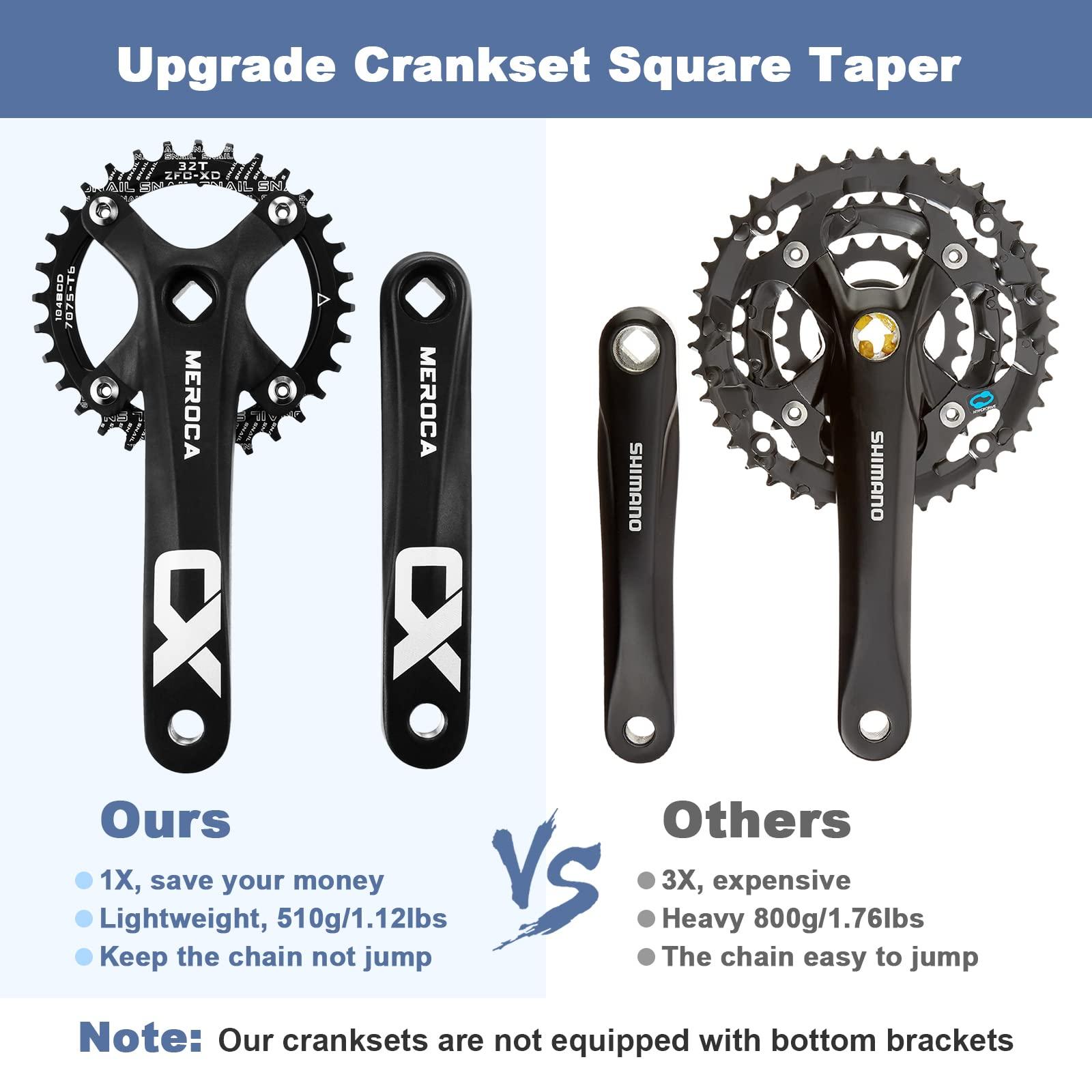 PETCHOR PETCHOR Square Taper Crankset MTB, Mountain Bike Single Speed Crankset, Bicycle Crank Arm Set 170mm 104BCD, 32T Chainring & Bolts