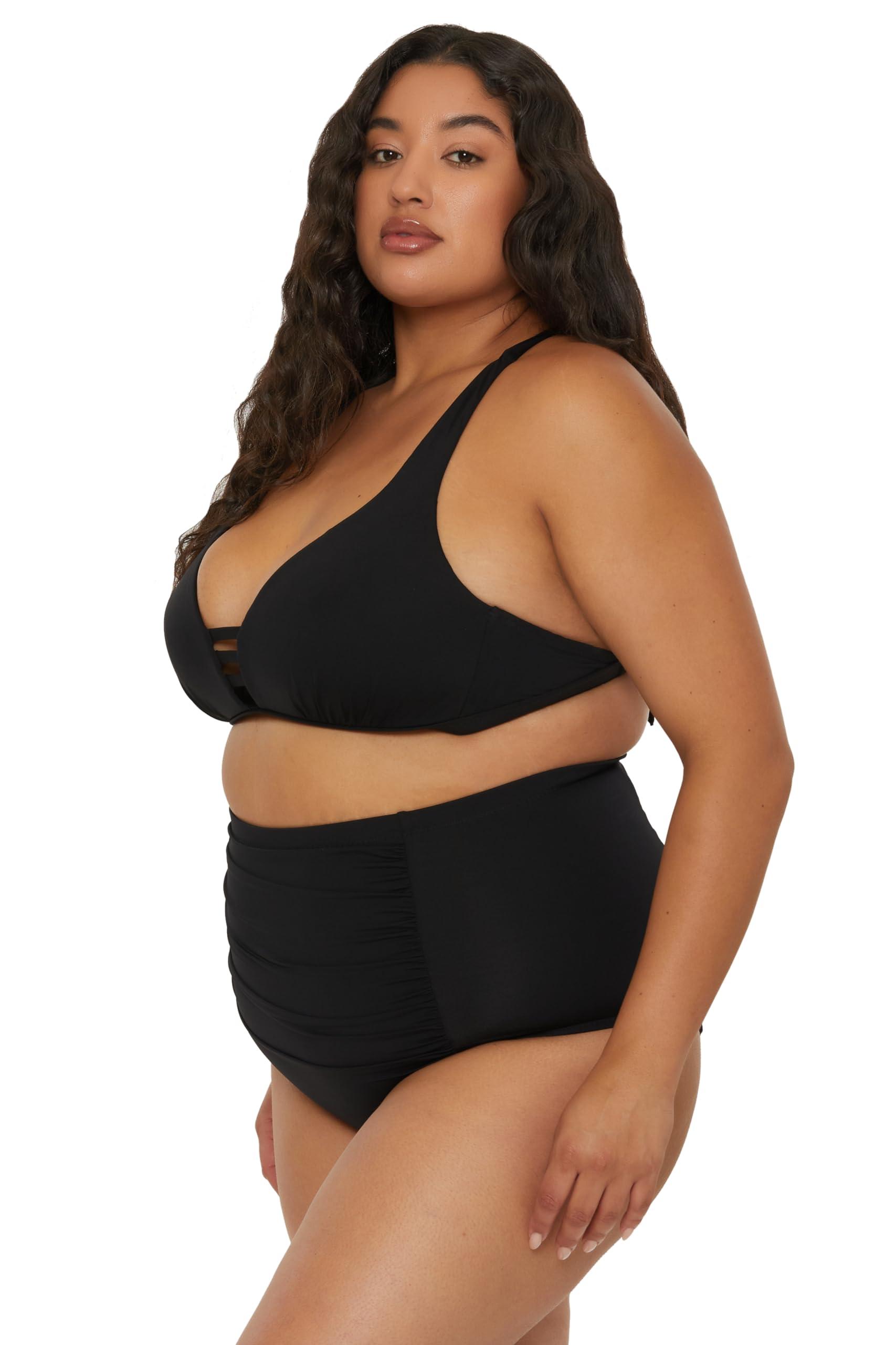 BECCA ETC. BECCA ETC Color Code - Women's Plus Size Bralette Bikini Top, Adjustable, Tie Back, Swimwear Separates for Women, Black, 0X