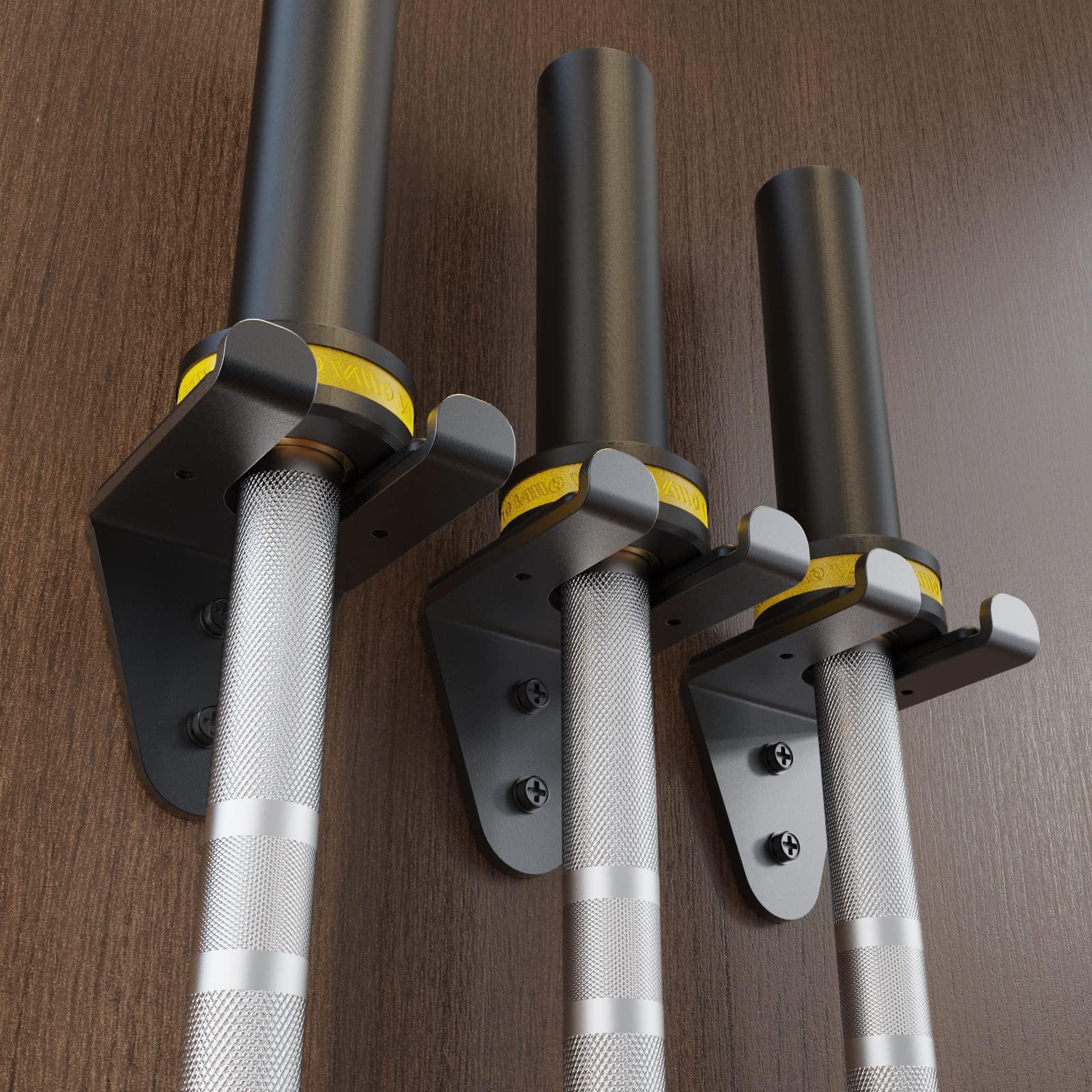 VAIIO VAIIO Single Olympic Barbell Hanger,Garage Gym Bar Wall Rack,Vertical Barbell Mount Rack,Black Powder Coated,Space Saving Commercial or Home Gym Accessory,Holds Under 33mm Bar Size (Black)