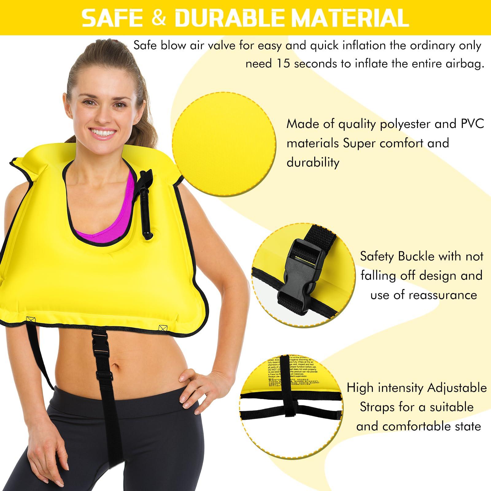Jerify Jerify 4 Pcs Inflatable Snorkel Vest Adults, Portable Swim Vest Jackets, Adjustable Kayaking Jackets Safety Vests for Snorkeling Swimming Diving Surfing (Yellow)