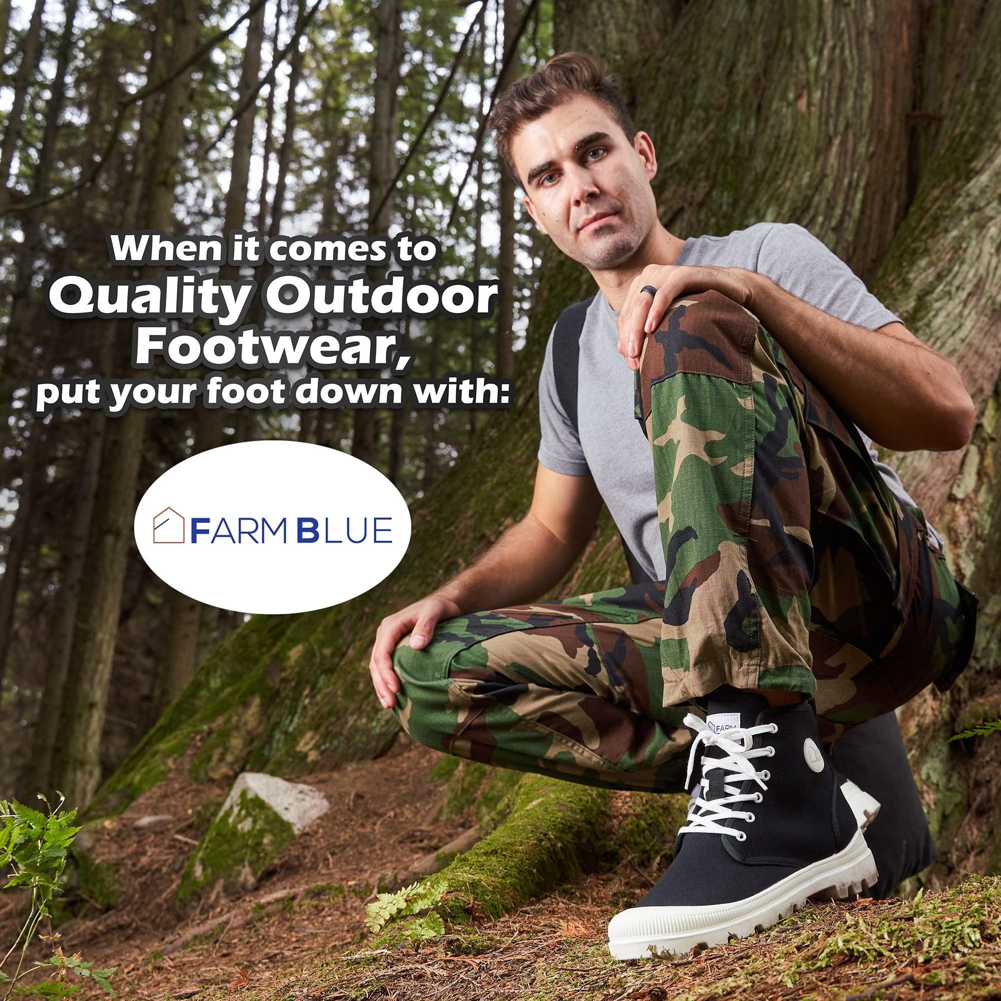 Farm Blue Farm Blue Men's Ranger Boots - High Top Hiking Shoes for Men - Water-Resistant Canvas Combat Boots with Orthotic Insoles - Tactical Shoes for Casual, Work, or Outdoor Wear, Black & White, 7.5