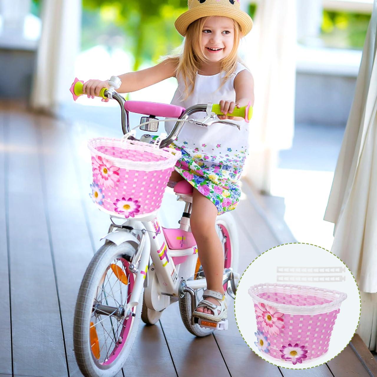 Garneck Garneck Girls Bike Basket, Basket Front Handlebar Basket with Flowers Kids Girls Bike Accessory Plastic Storage Scooter Bike Basket, 9x5.9x5.5 Inch