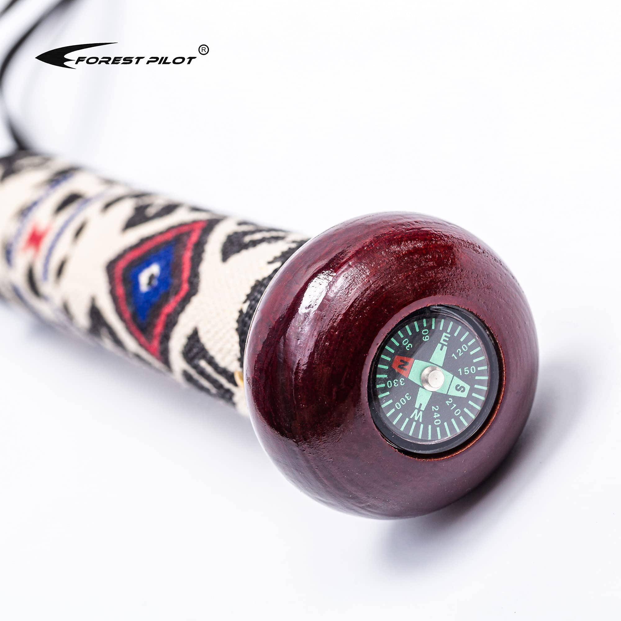 FOREST PILOT FOREST PILOT 3 Pieces Detachable Hardwood Walking Stick Flat Wooden Ball Head with a Compass (Dark Rose Color, 48 Inches, 1 Piece)