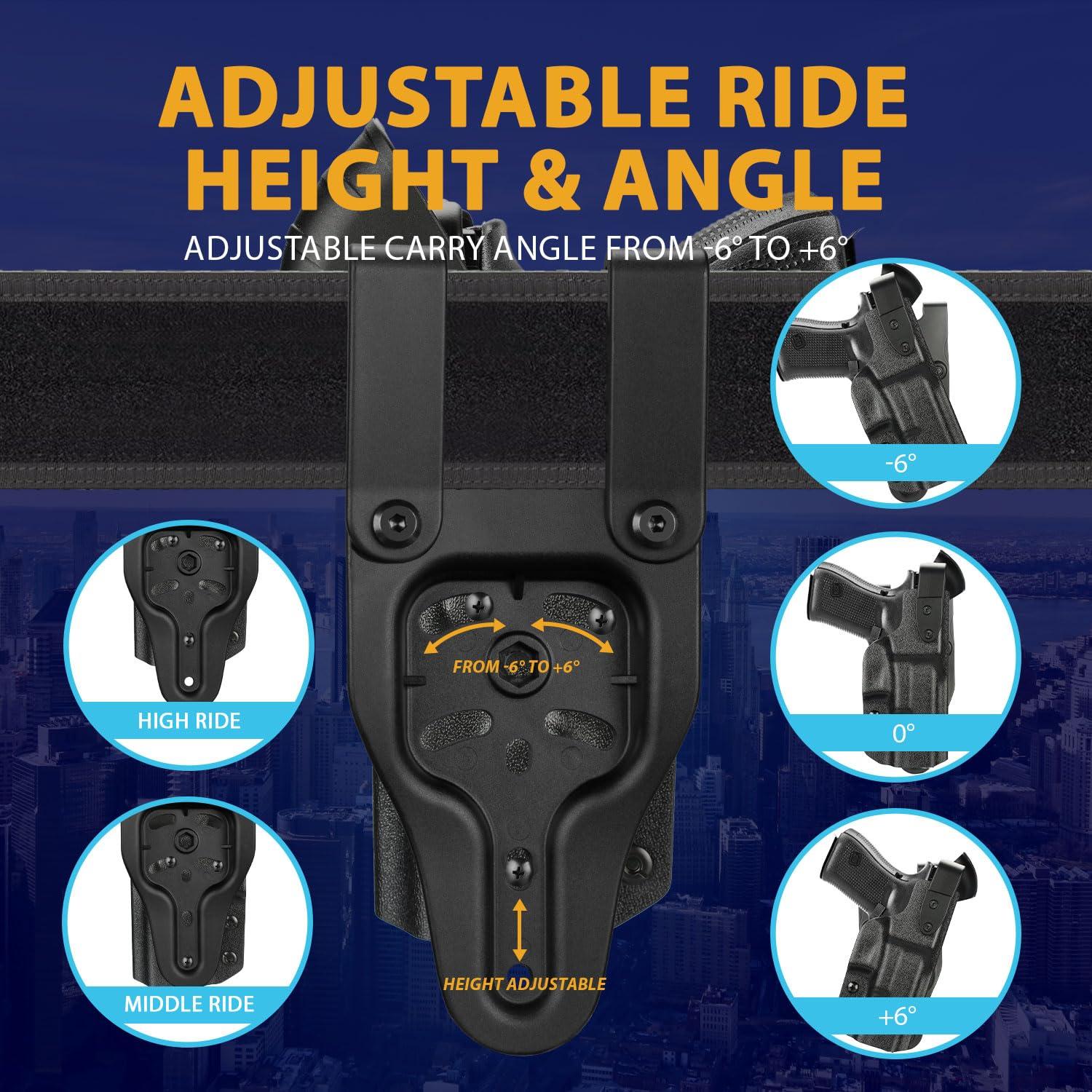 WARRIORLAND WARRIORLAND Duty Holster Level II Retention w/Hook Guard & Rotating Hood Compatible with Glock 19 19X 44 45 Gen 3 4 5 & G23 32 Gen 3 4, 2.25 Inch Outside Waistband, Adj. Retention&Ride Height, Right