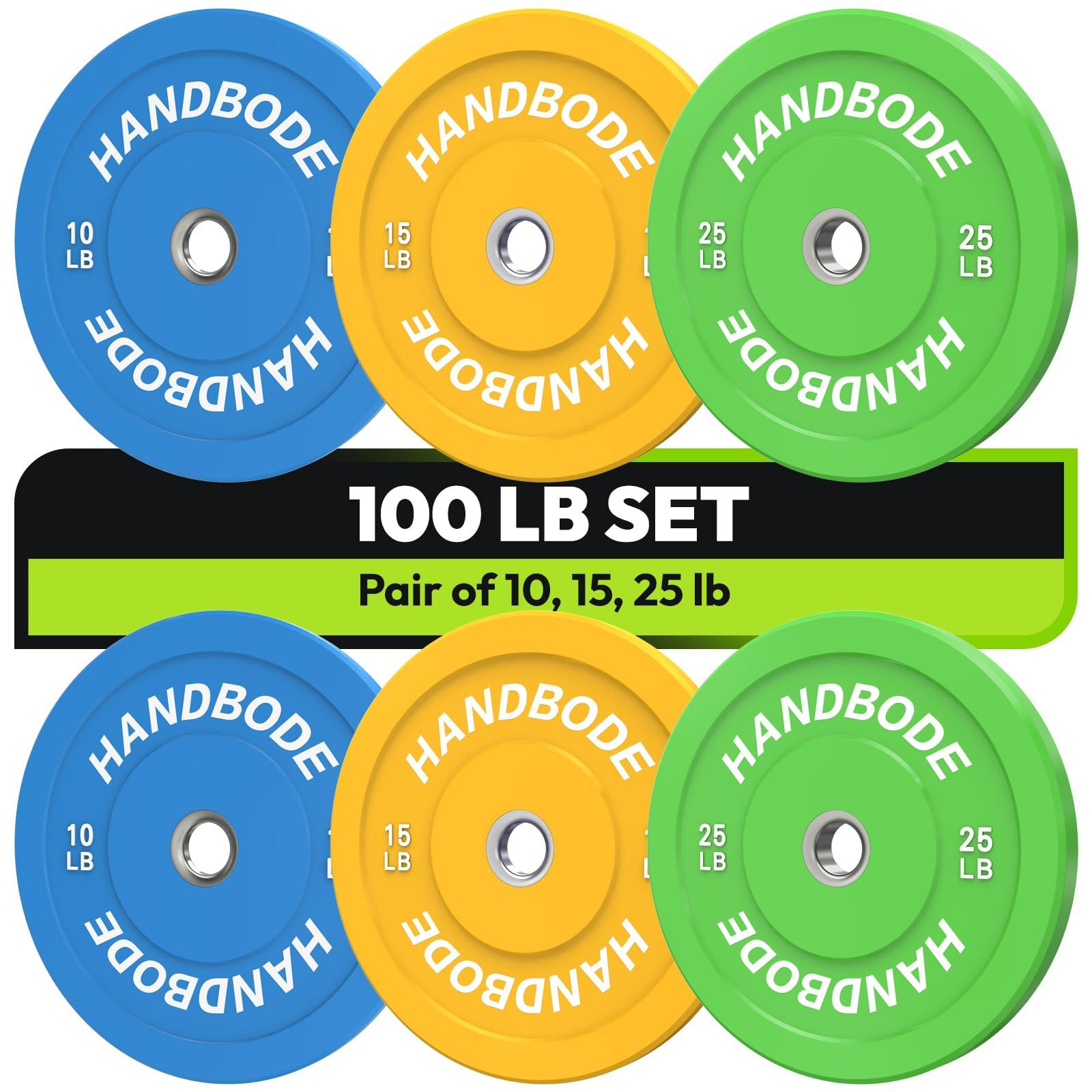 HANDBODE HANDBODE Bumper Plates Olympic Weight Plates, Colored Rubber plate for Weight Lifting and Strength Training 100LB