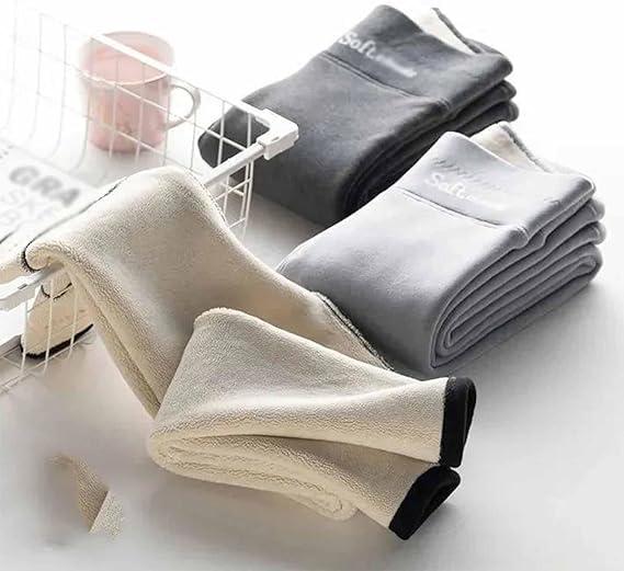 NineFit Basics Goodwillbrave Lambskin Winter Leggings,Fur Lined Leggings for Women,Winter Warm Thickened Multi-Plush Solid Pants (Light Gray,M)