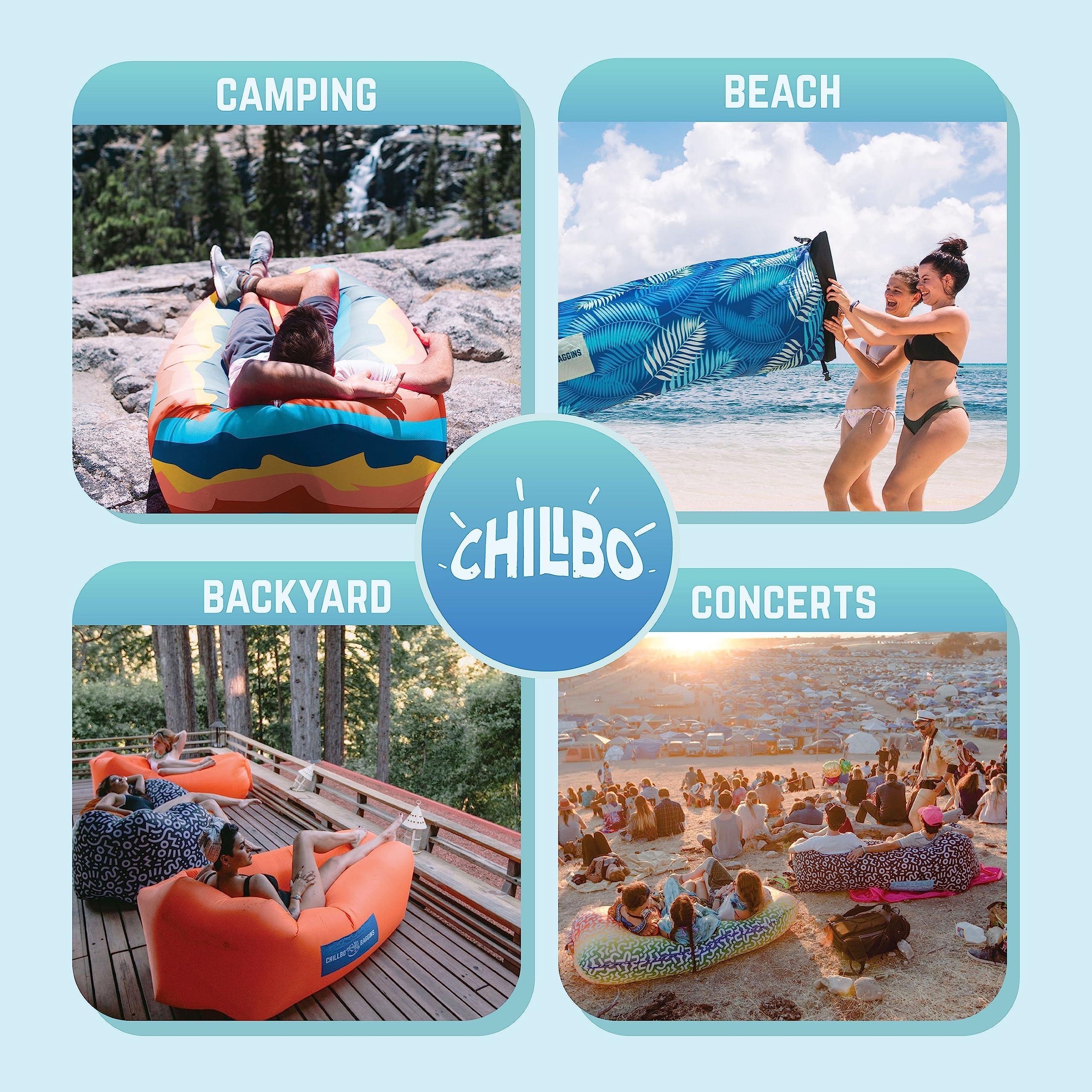 Chillbo Chillbo Shwaggins Inflatable Couch No-Pump Setup, Ripstop Polyester, Stability Pegs, Fun Prints, Portable Air Lounger for Beach, Camping, Festivals, and Tailgating - Desert Daydream