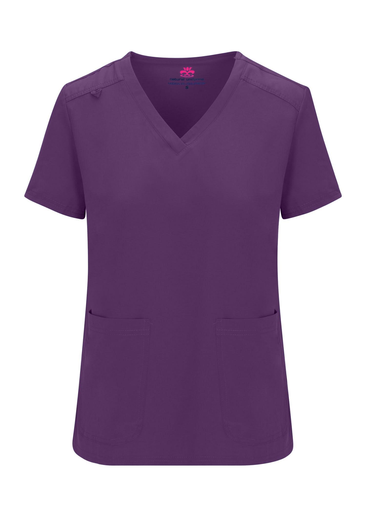 M&M SCRUBS M&M SCRUBS Women's Essential Jogger Scrub Set With Petite Sizes Only Nursing Uniform Clearance Cool Stretch Scrub Top and Pant Workwear (Eggplant, XX-Large-Petite)